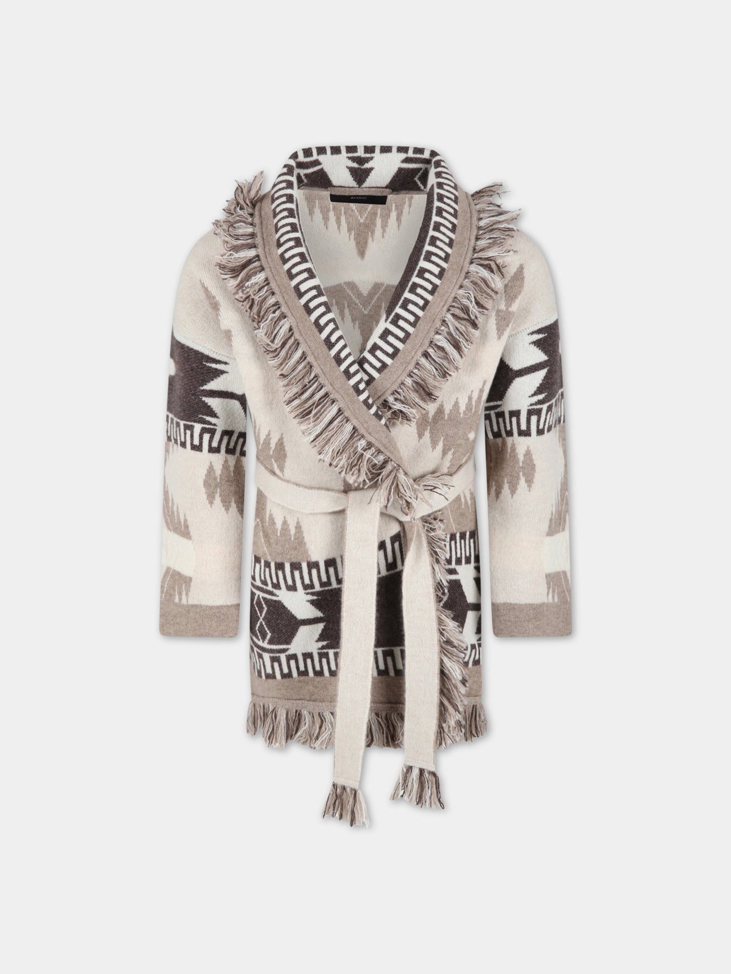 Cardigan beige per bambini con dettagli marroni,Alanui,LBHB002F21KNI0011785