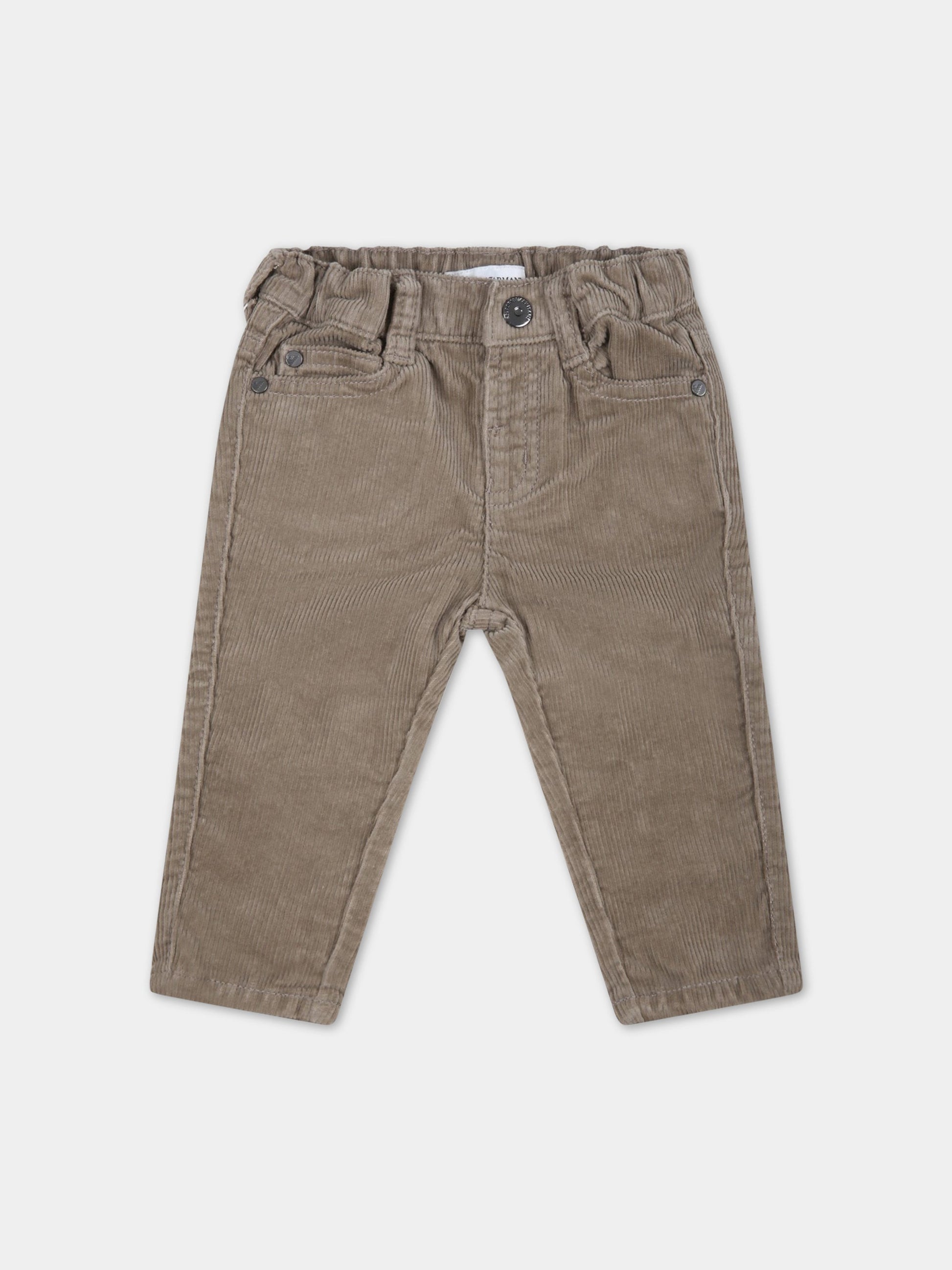 Pantaloni beige per neonati con patch logato,Armani Junior,6KHJ02 1NQDZ 0132