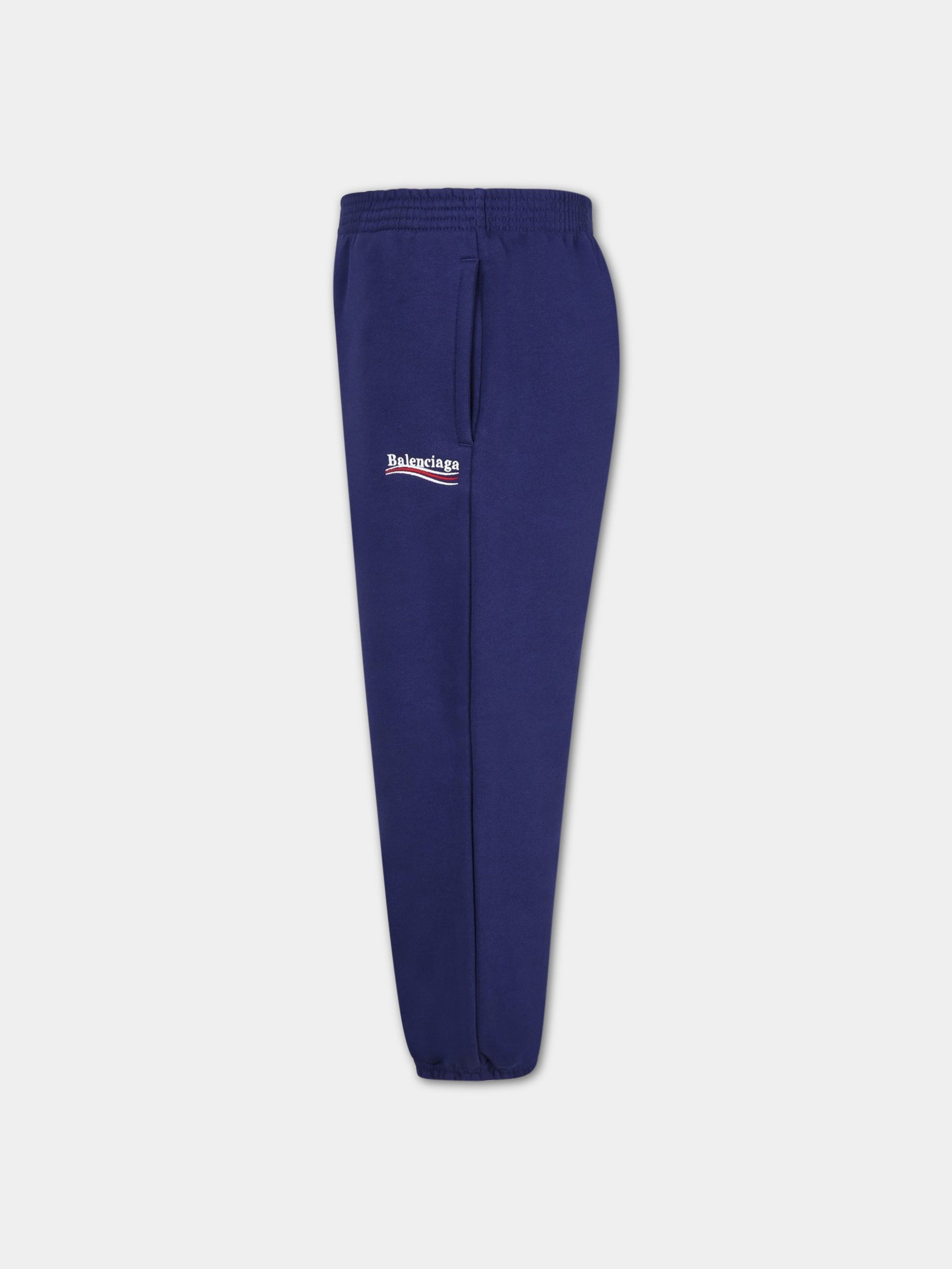 Pantaloni blu da tuta per bambini con logo,Balenciaga,621788 TKVJ6 1195