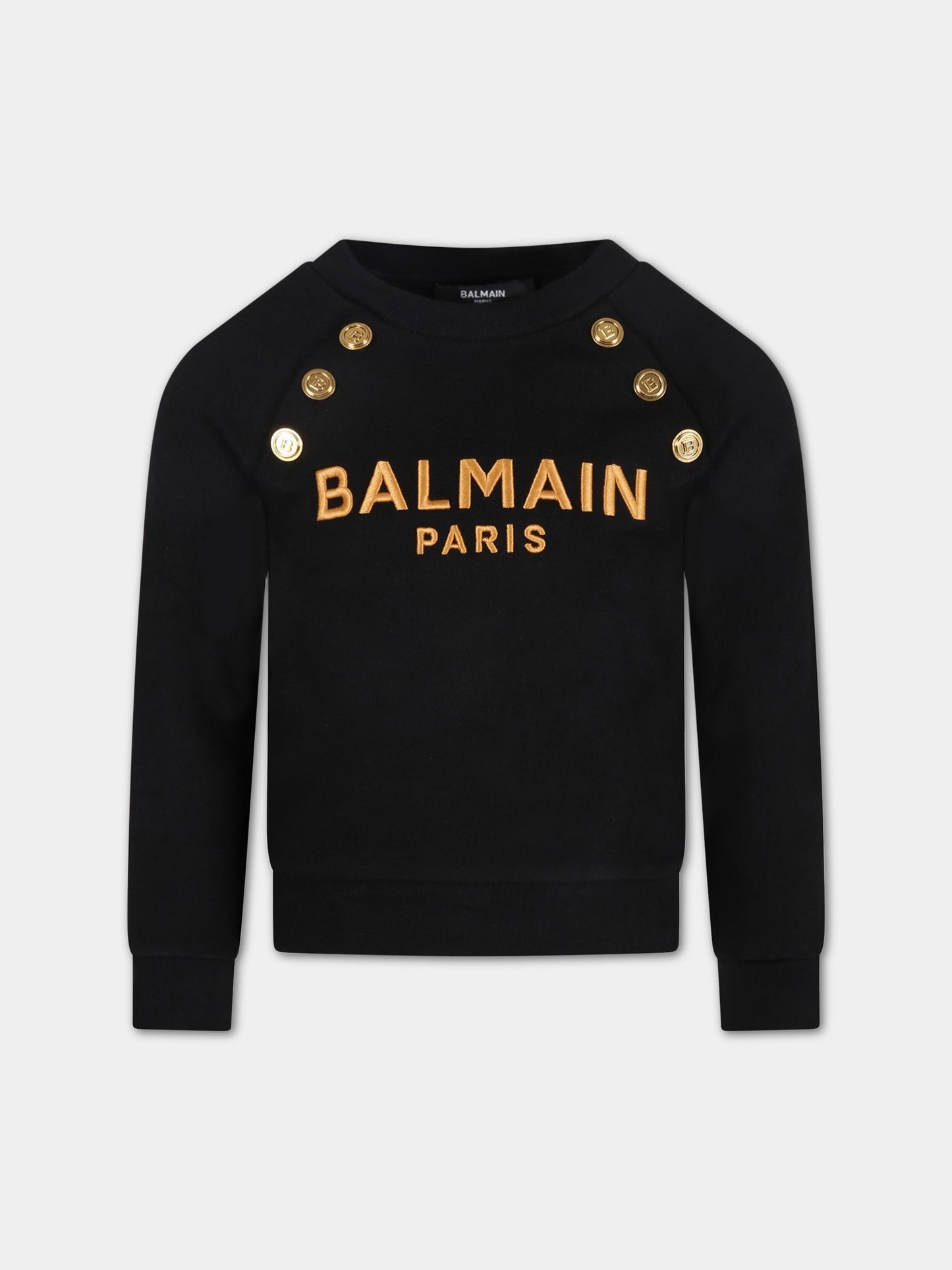 Felpa nera per bambini con logo dorato,Balmain Kids,6P4050 F0015