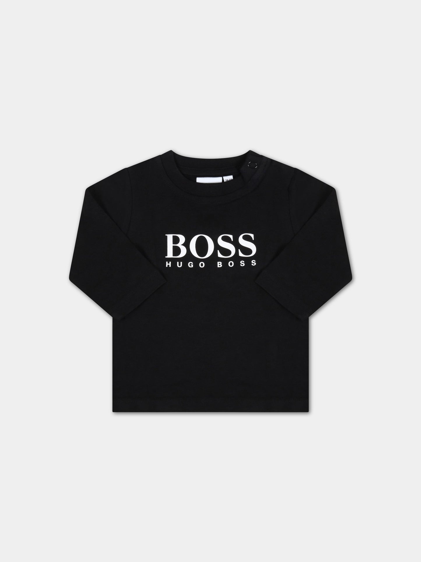 T-shirt nera per neonati con logo bianco,Hugo Boss,J05P10 09B