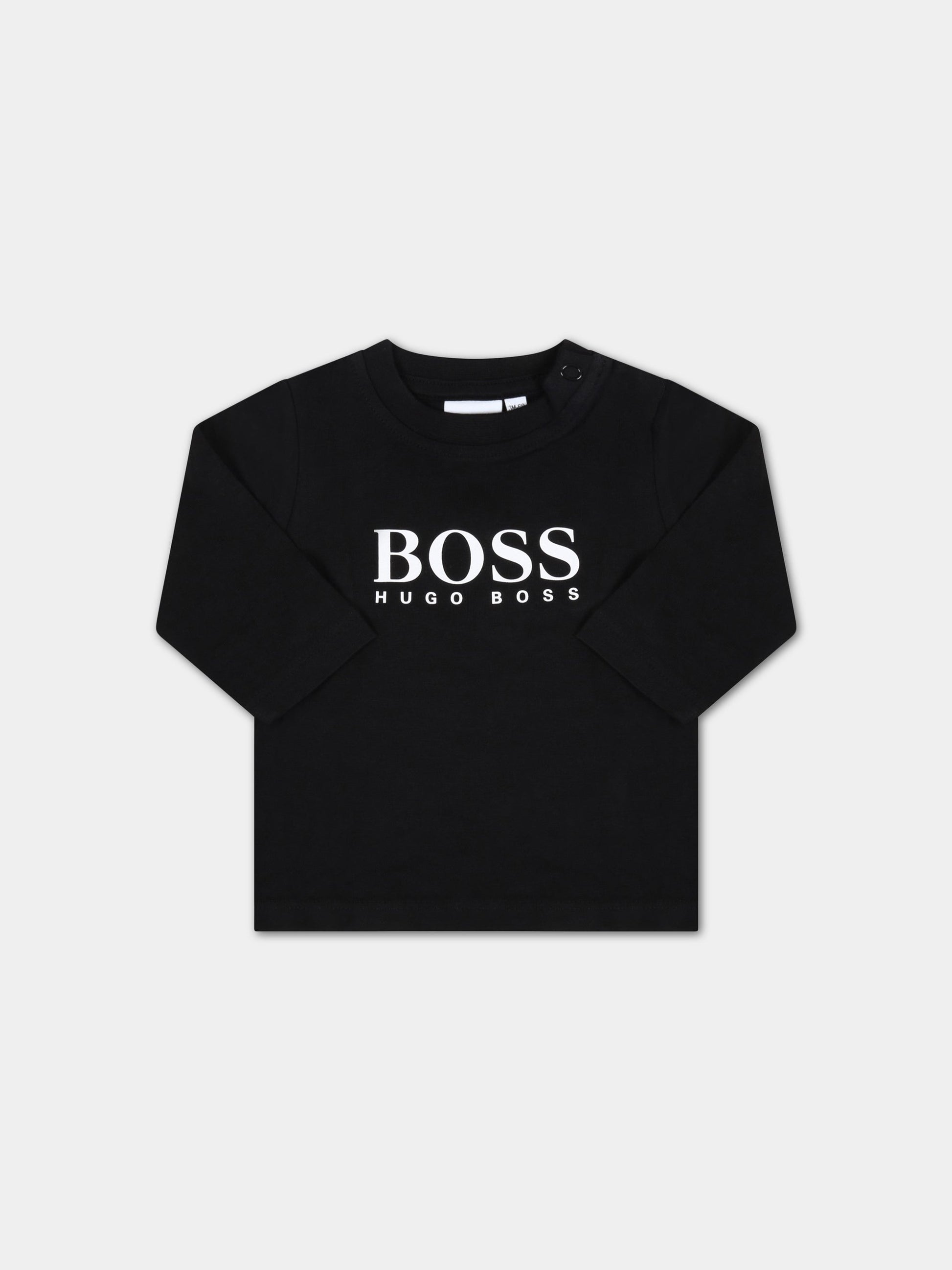 T-shirt nera per neonati con logo bianco,Hugo Boss,J05P10 09B