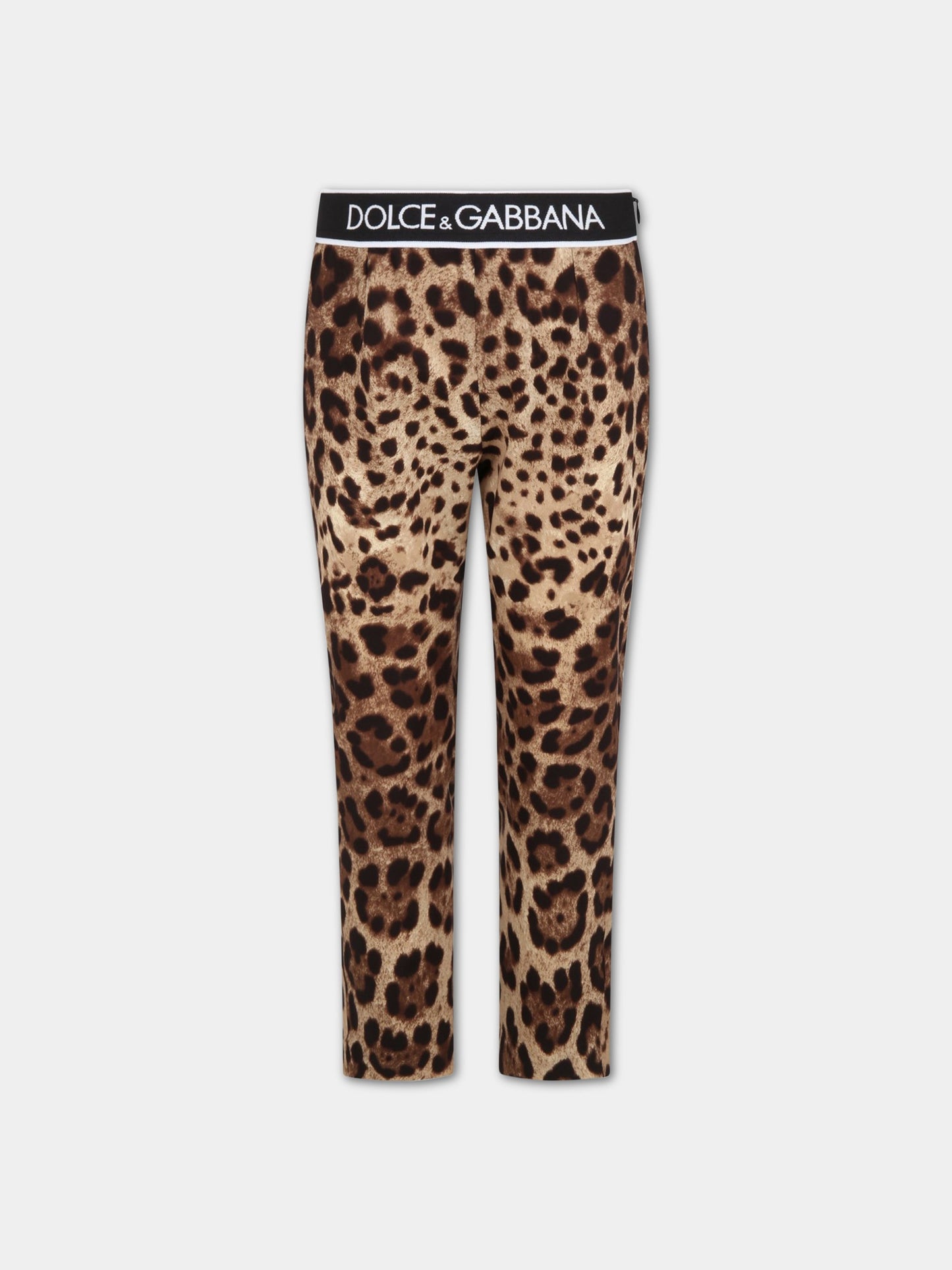 Pantaloni beige per bambina con logo bianco,Dolce & Gabbana Kids,L51P51 G7BIJ HY13M