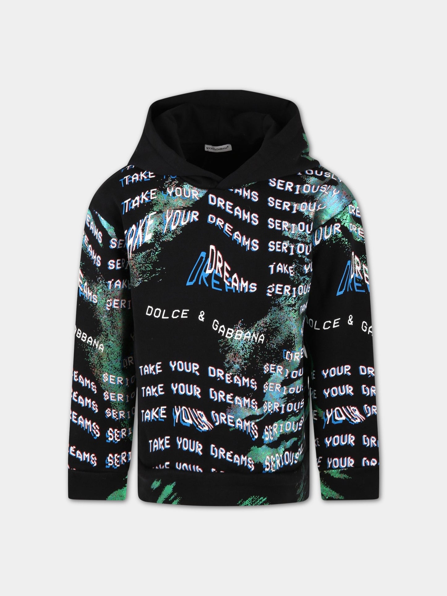 Felpa nera per bambino con scritta e logo bianco,Dolce & Gabbana Kids,L4JWBY G7BMH N0000