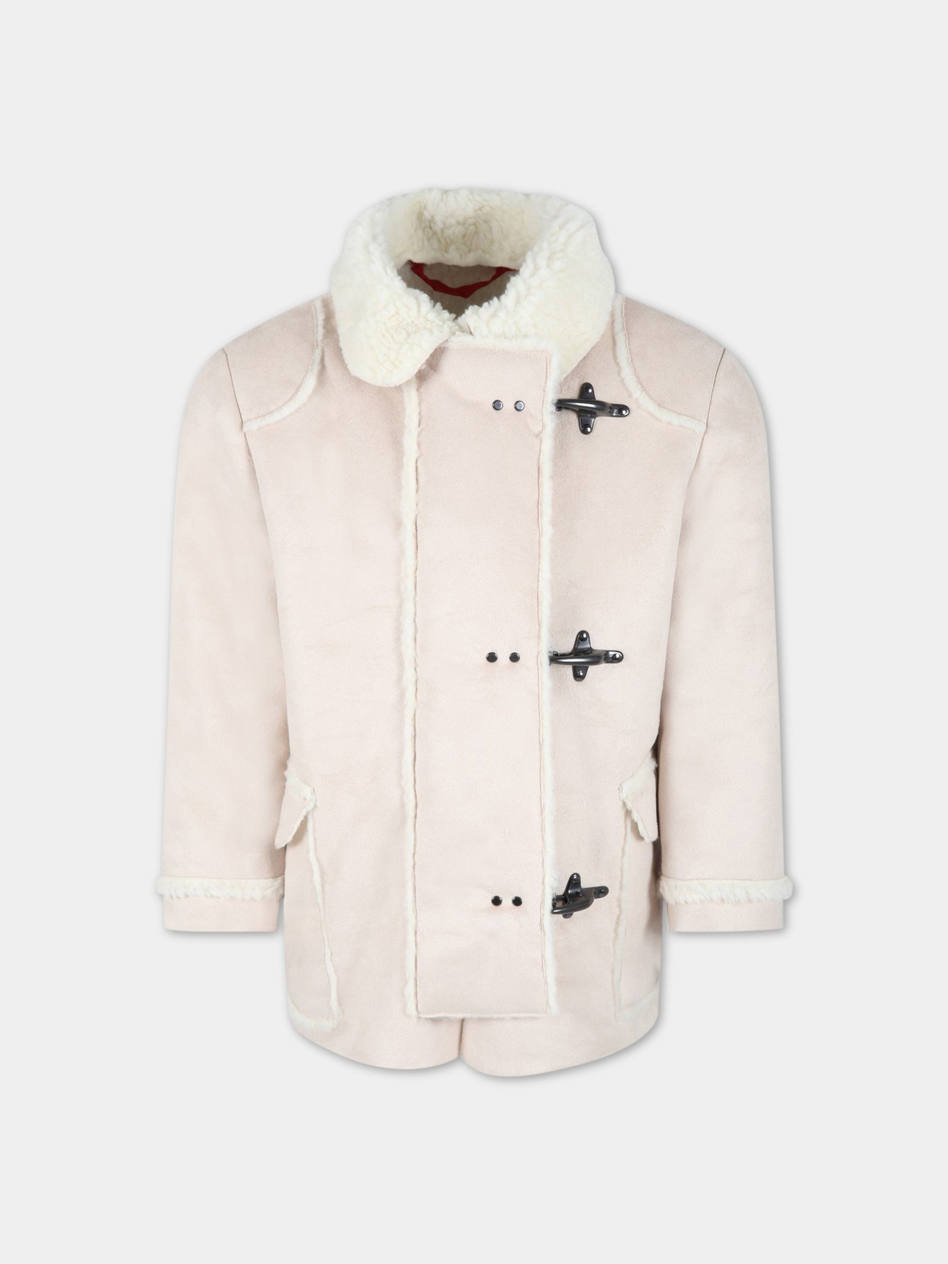 Giacca beige per bambini con dettagli effetto shearling,Fay Kids,5P2050 Z0038 117AV