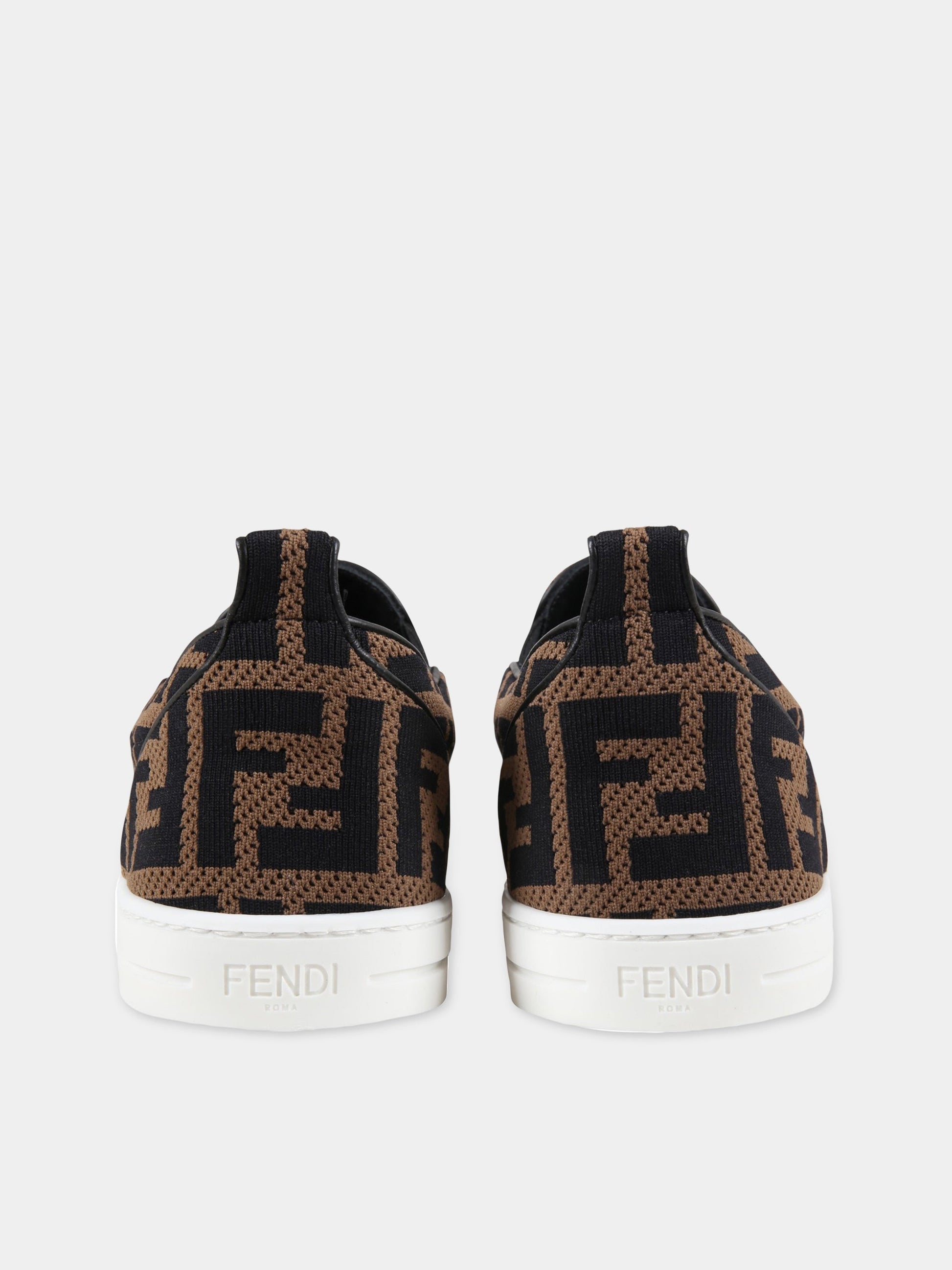 Slip on marroni per bambini con doppie FF,Fendi Kids,JMR368 AD8D F0R7V