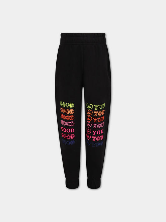 Pantalone nero per bambina con scritte,Irene Is Good,21FW-KISP001 BLACK