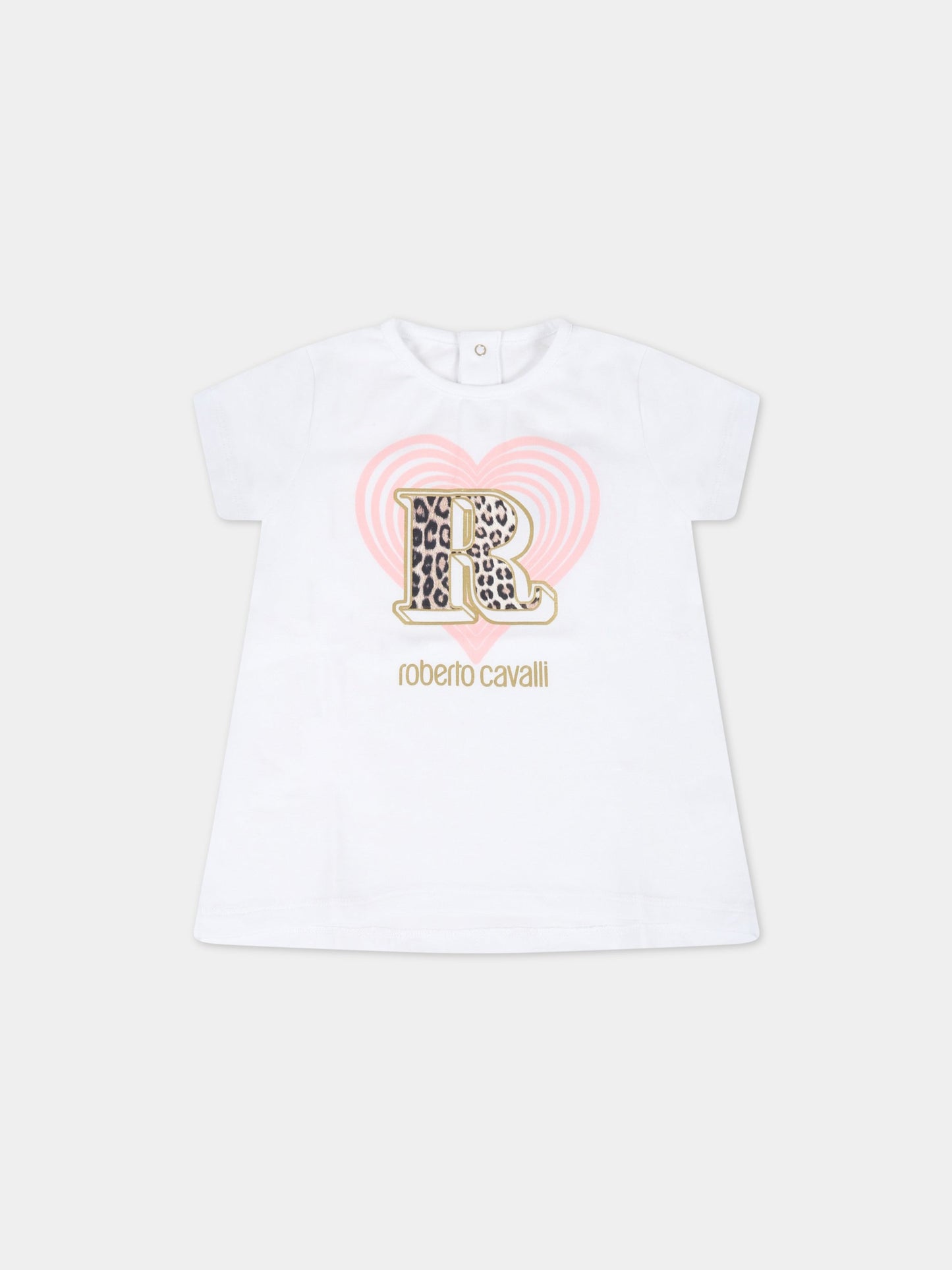 T-shirt bianca per neonata con cuore,Roberto Cavalli Kids,MJT643 JV025 00003