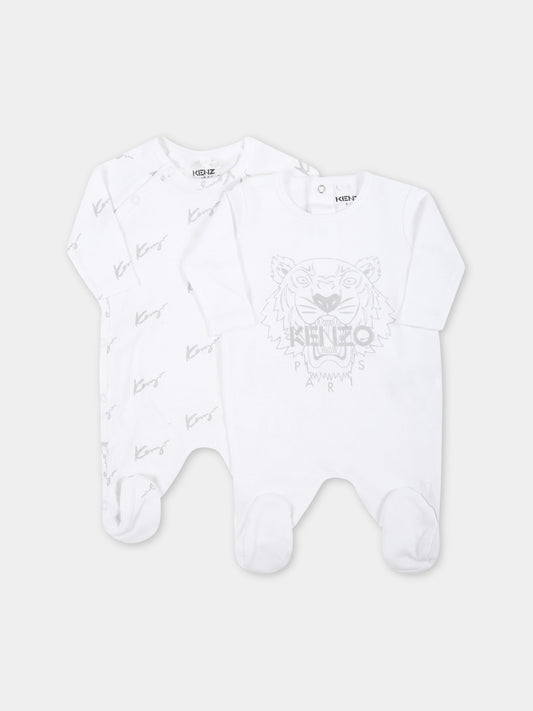 Set bianco per neonati con tigre e loghi,Kenzo Kids,K90021 103