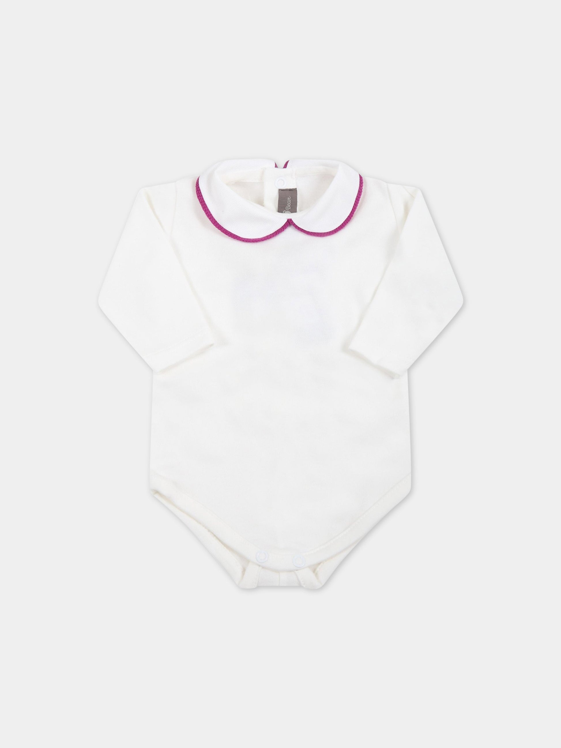 Body bianco per neonata con profilo viola,Little Bear,3027 LATTE/PRUGNA