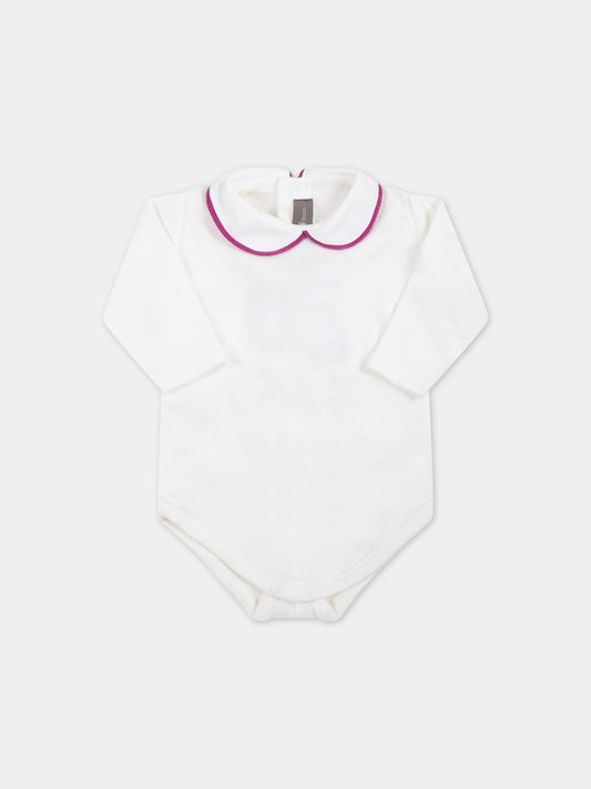 Body bianco per neonata con profilo viola,Little Bear,3027 LATTE/PRUGNA