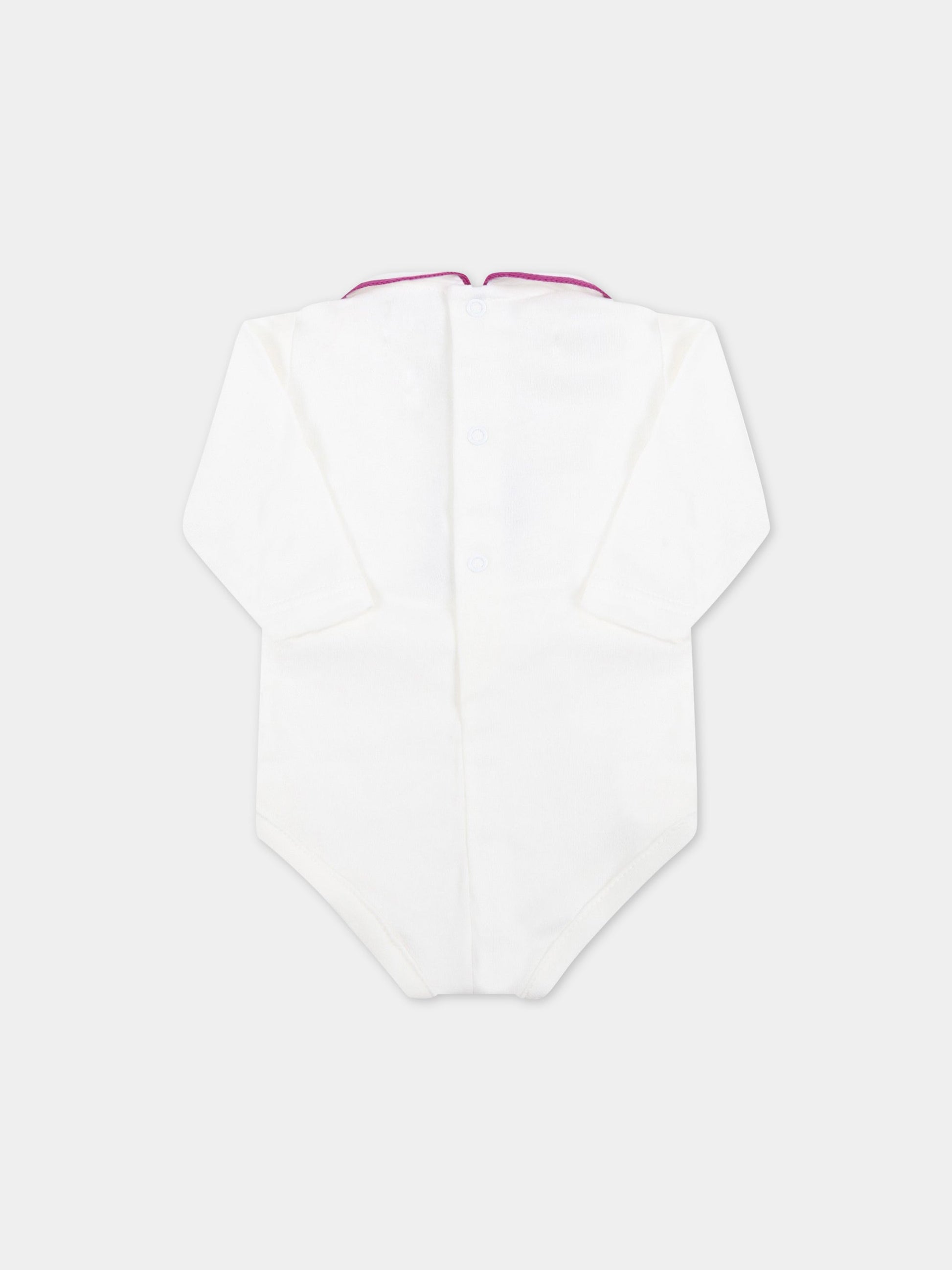 Body bianco per neonata con profilo viola,Little Bear,3027 LATTE/PRUGNA