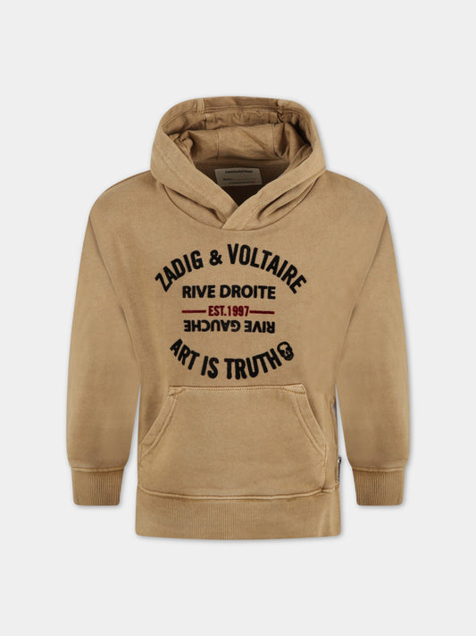 Felpa beige per bambini con logo,Zadig & Voltaire Kids,X25275 260