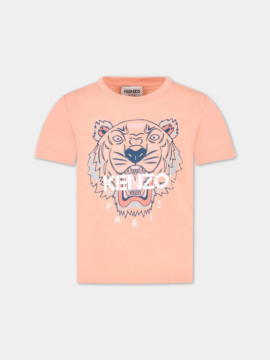 T-shirt rosa per bambina con tigre,Kenzo Kids,K15079 44T