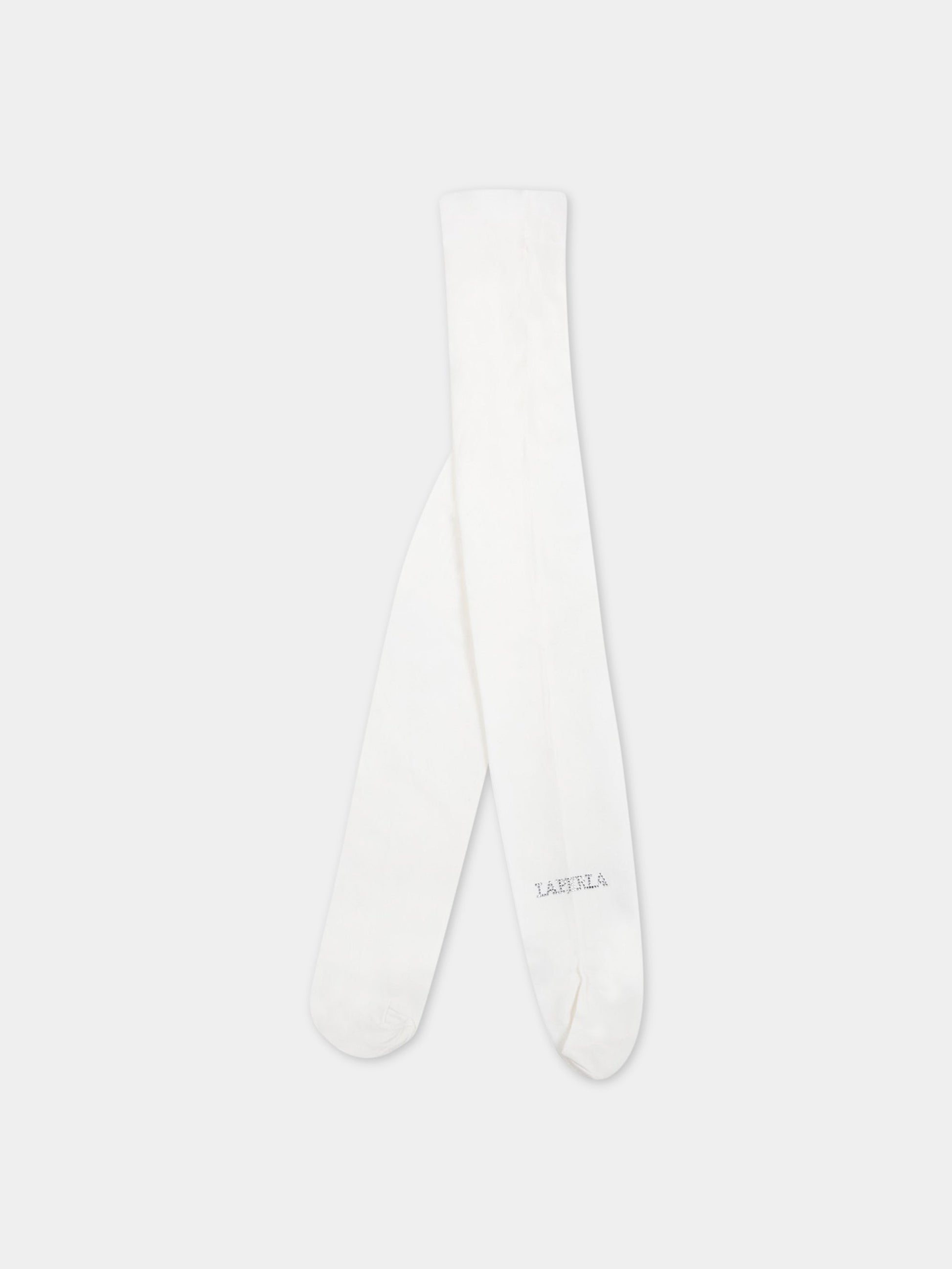 Collant avorio per bambina con strass,La Perla,48828 X1