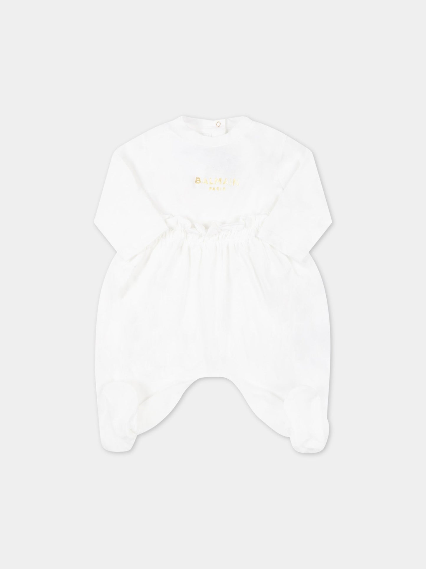 Set bianco per neonata con logo dorato,Balmain Kids,6Q8860 J0006 100