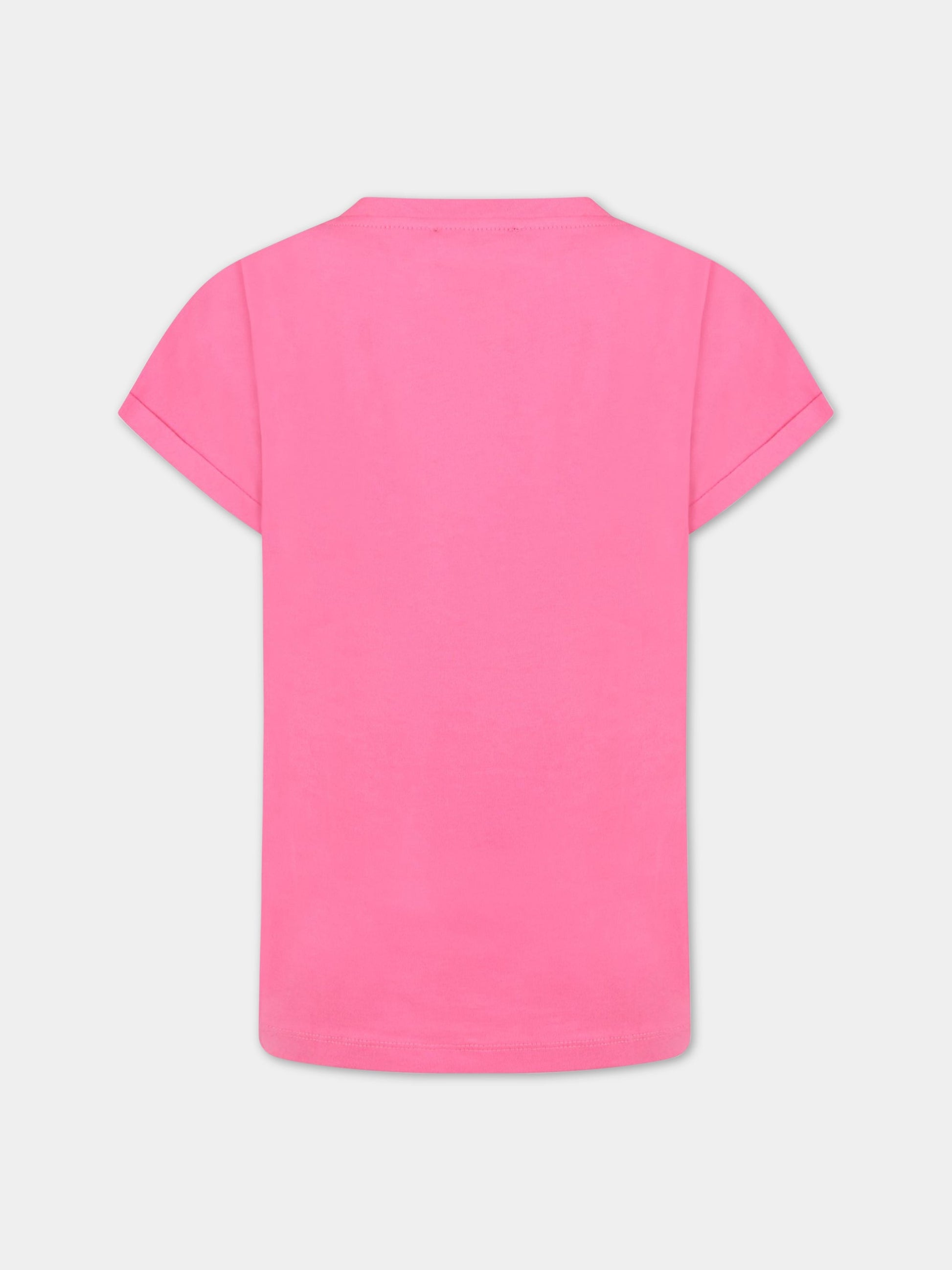 T-shirt fucsia per bambina con logo,Balmain Kids,6Q8151 Z0082 590