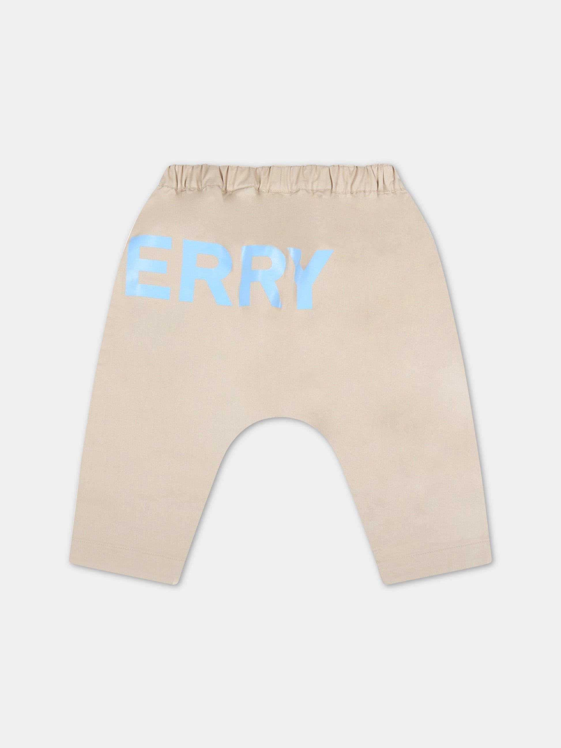 Pantalone biege per neonato con logo celeste,Burberry Kids,8048388