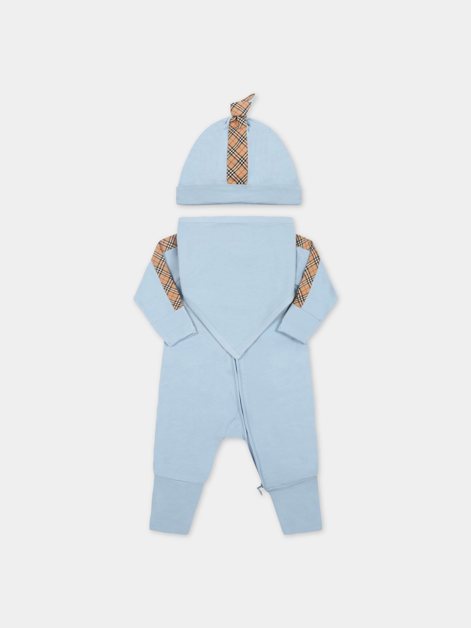 Set celeste per neonato con iconico check vintage,Burberry Kids,8048409