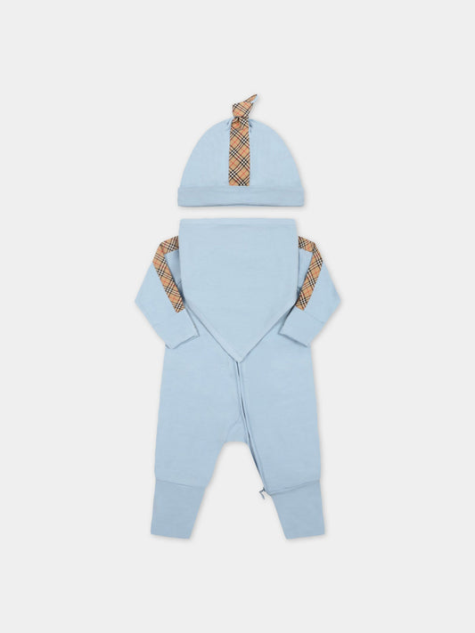 Set celeste per neonato con iconico check vintage,Burberry Kids,8048409