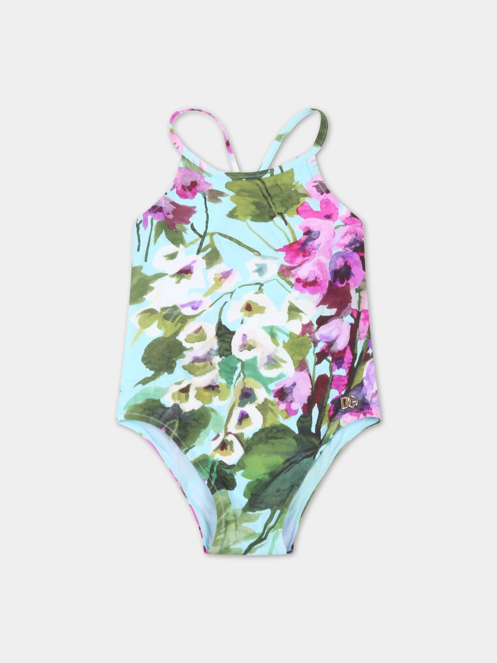 Costume celeste da bagno per neonata con campanule,Dolce & Gabbana Kids,L2J803 FSGZL HC3JB