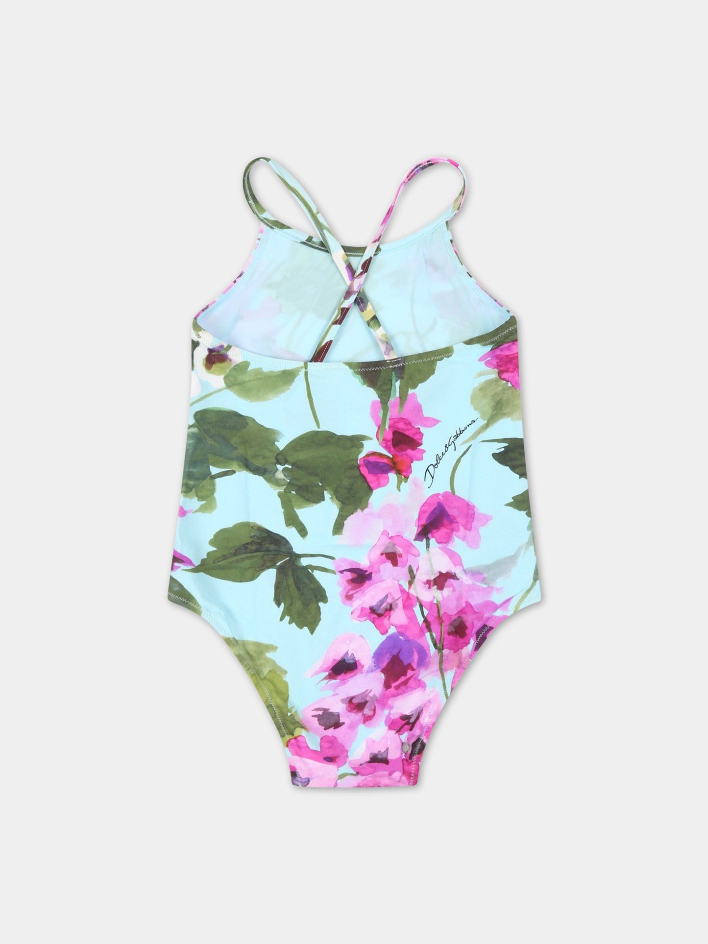 Costume celeste da bagno per neonata con campanule,Dolce & Gabbana Kids,L2J803 FSGZL HC3JB