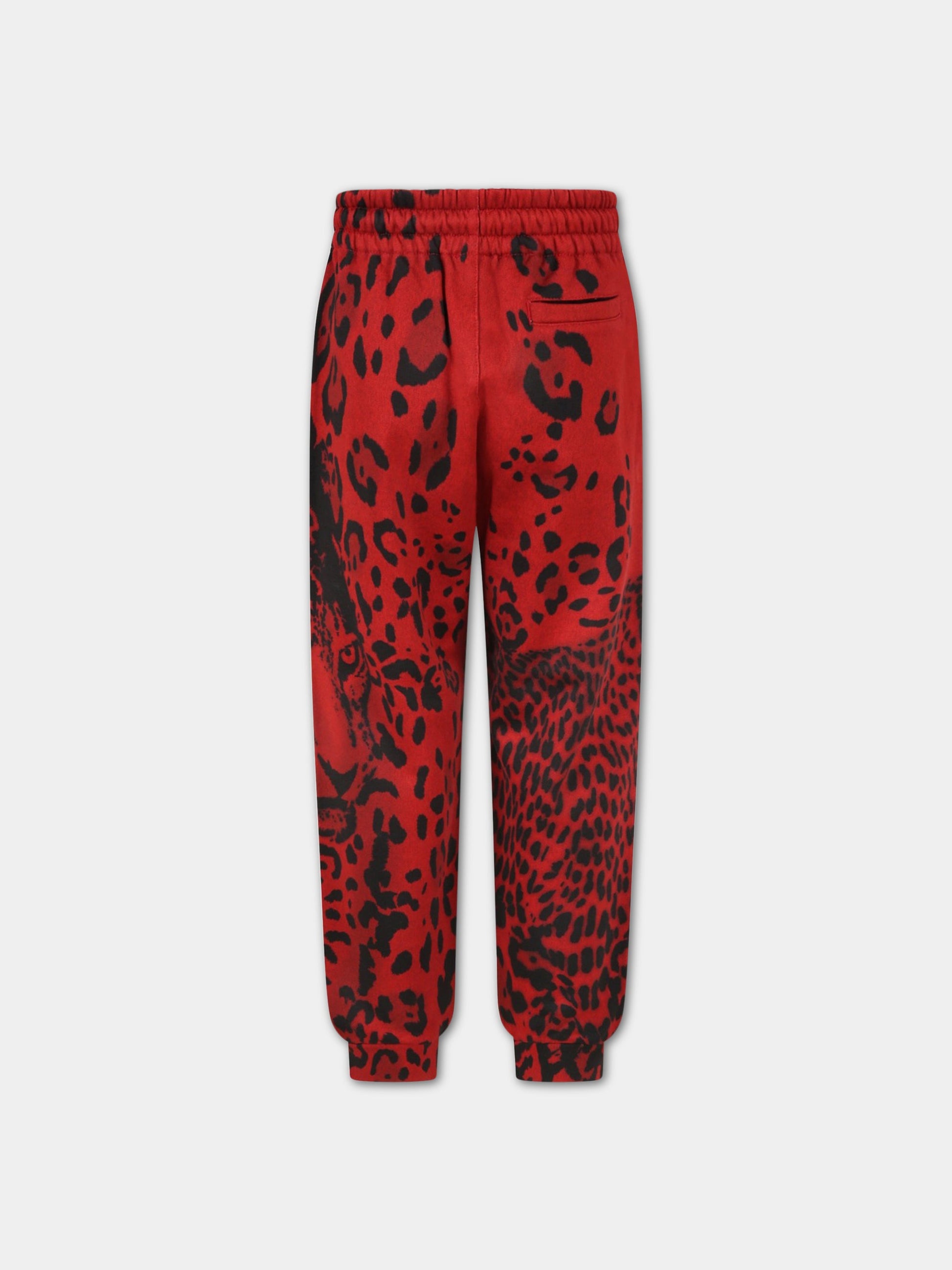 Pantalone rosso per bambino con stampa animalier,Dolce & Gabbana Kids,L4JPEM G7BUQ HRTYN