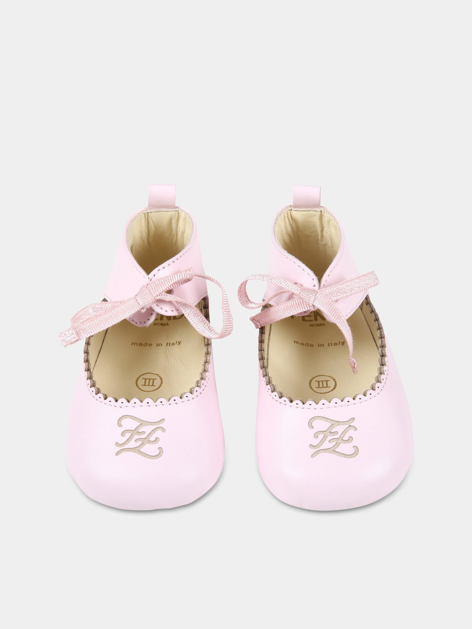 Ballerine rosa per neonata con FF karligraphy,Fendi Kids,BFR096 AHHK F0UH3