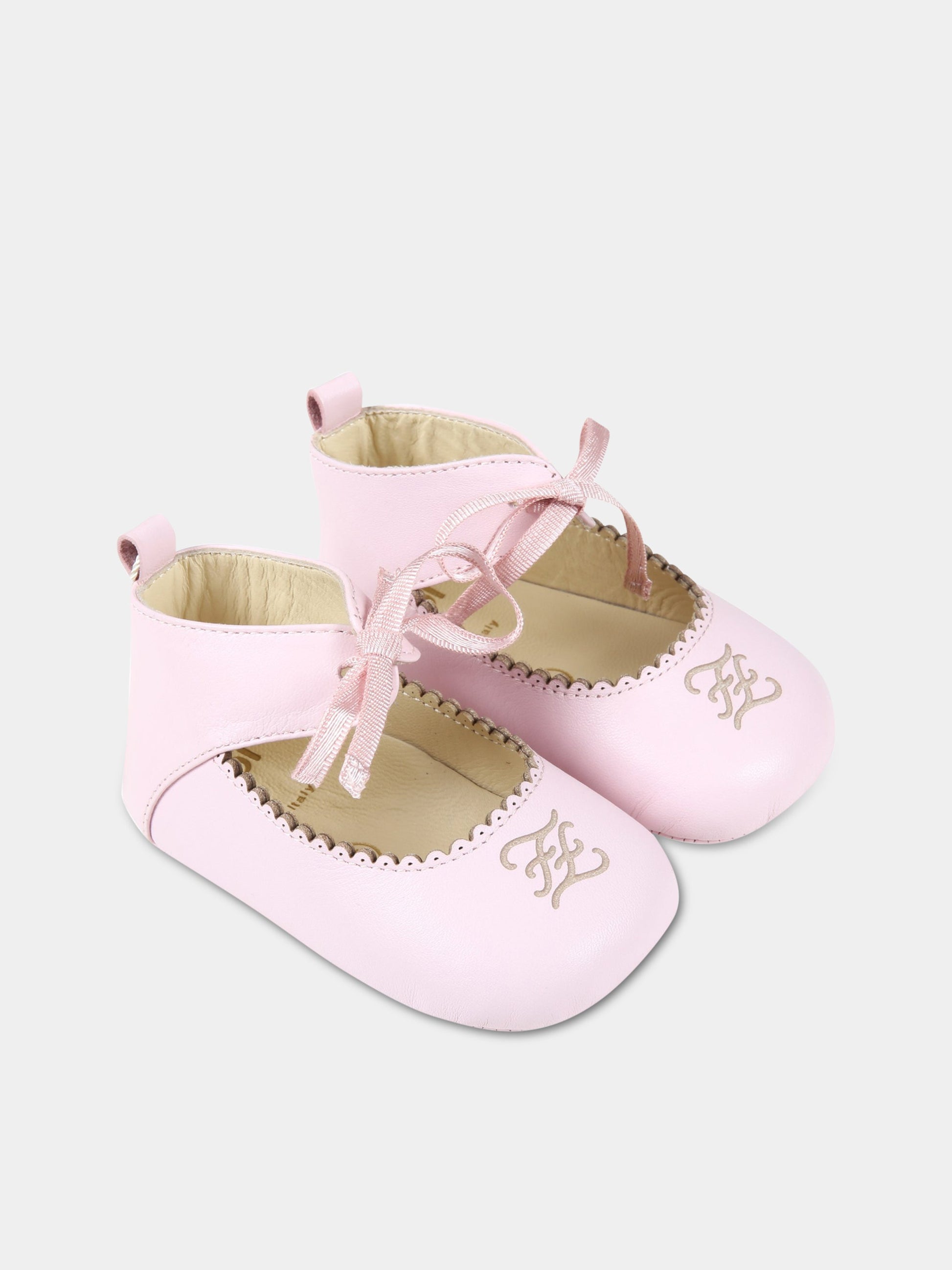 Ballerine rosa per neonata con FF karligraphy,Fendi Kids,BFR096 AHHK F0UH3