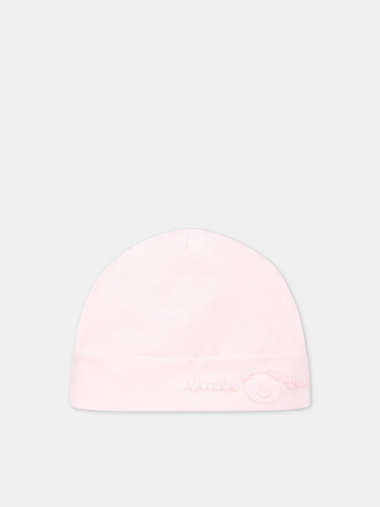 Cappello rosa per neonata con logo e orso rosa,Little Bear,4033 ROSA