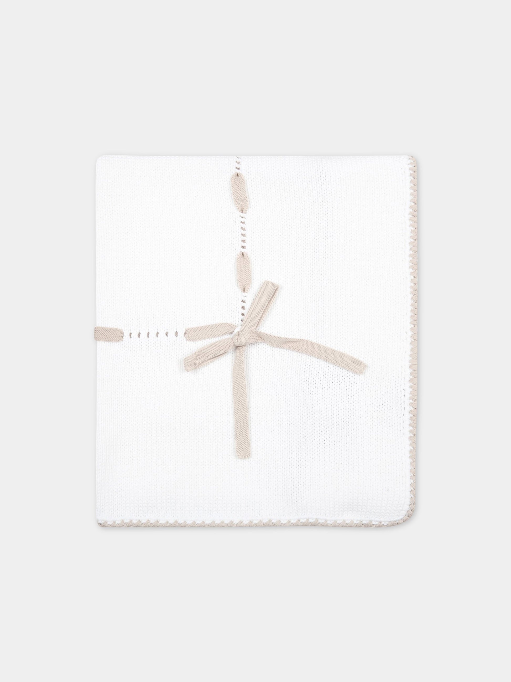 Coperta bianca per neonati con fiocco biege,Little Bear,4000 BIANCO/CORDA
