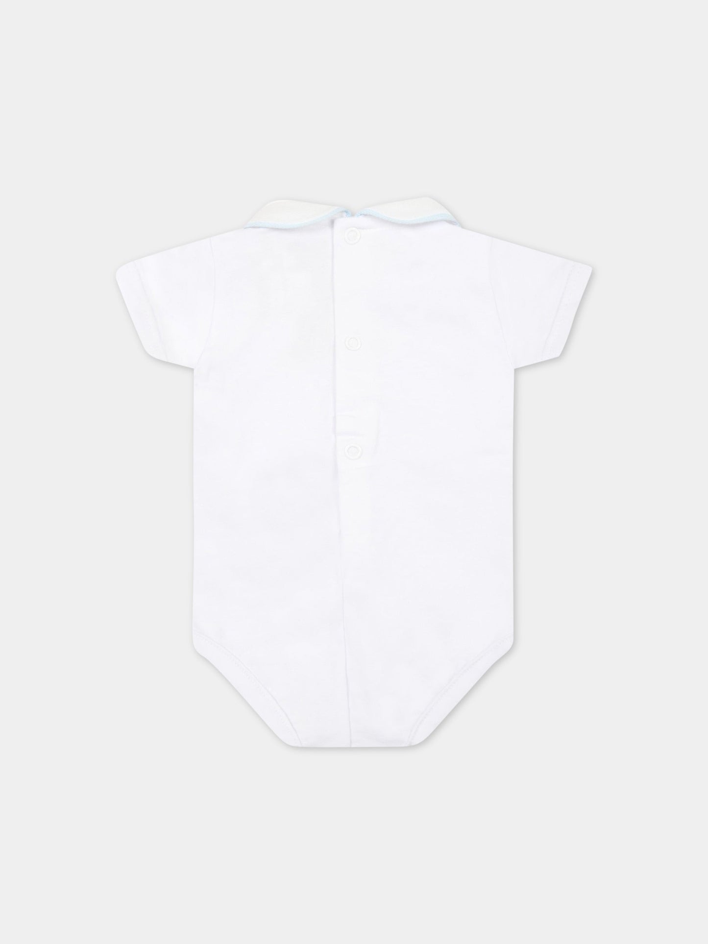 Body bianco per neonato con dettaglio celeste,Little Bear,4024 BIANCO/CIELO