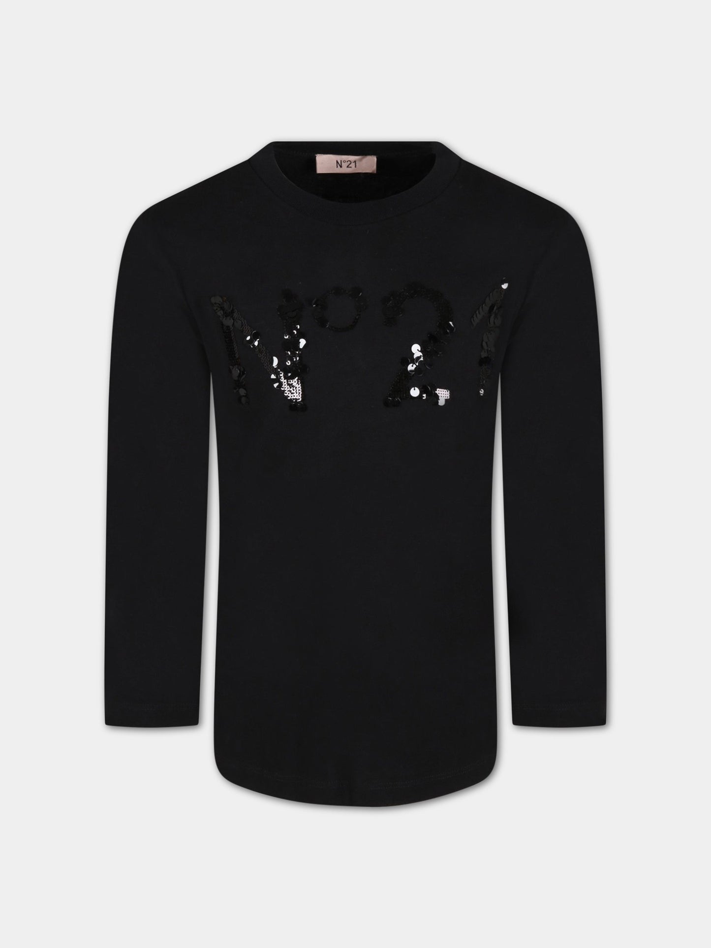 T-shirt nera per bambina con paillettes,N°21 Kids,N214AP N0080 0N900