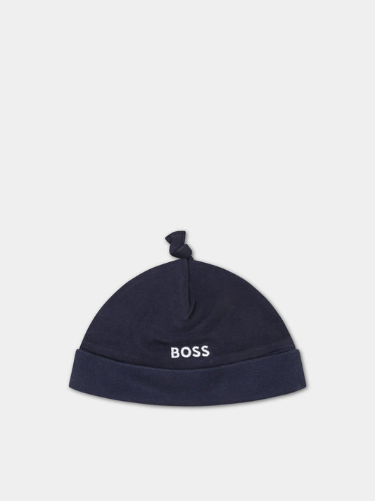 Cappello blu per neonato con logo blu ricamato,Hugo Boss,J91127 849