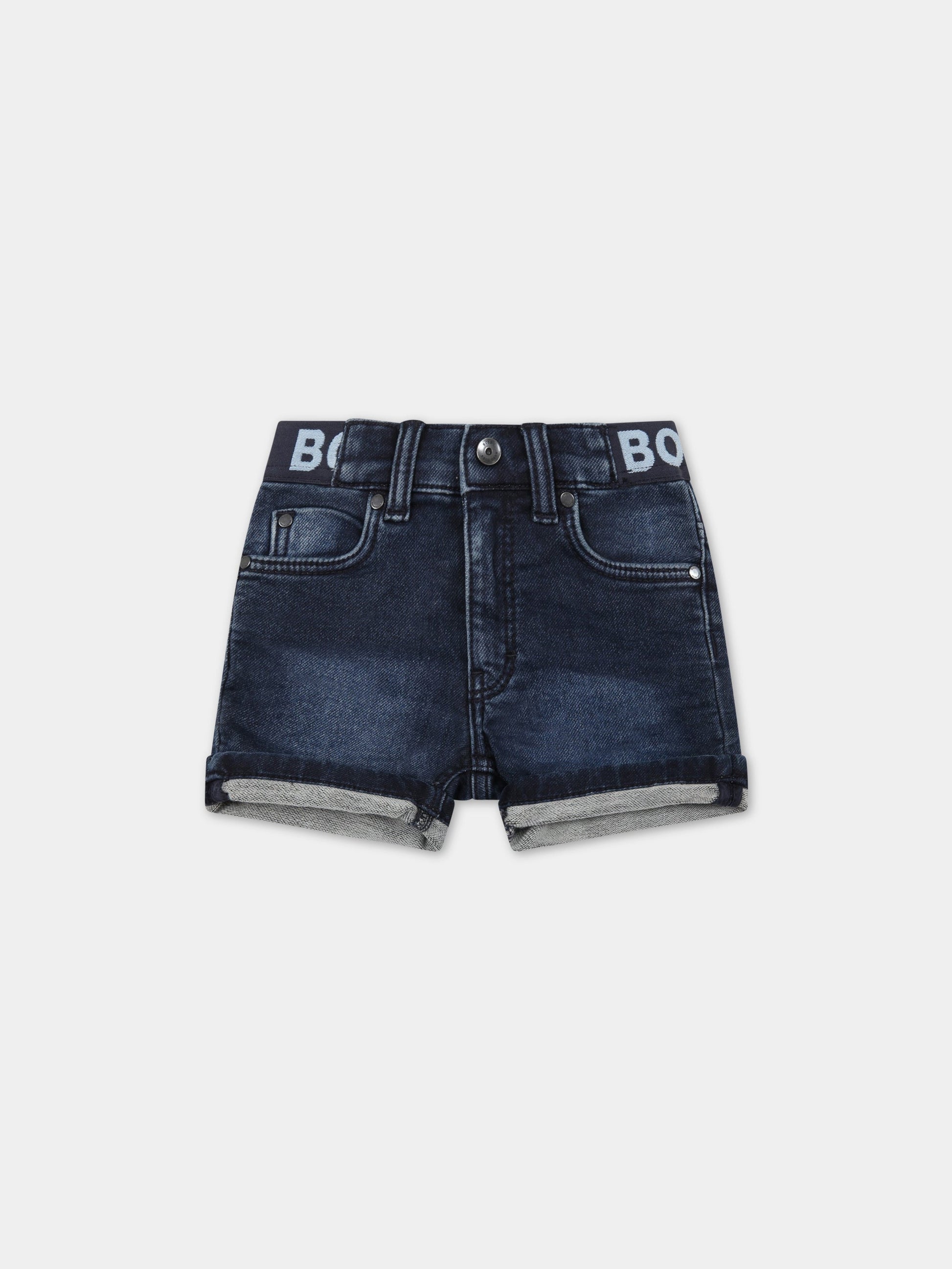 Short blu per neonato con loghi,Hugo Boss,J04425 Z07