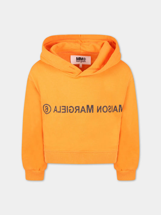 Felpa arancione per bambina con logo nero,Mm6 Maison Margiela,M60151 MM006 M6201