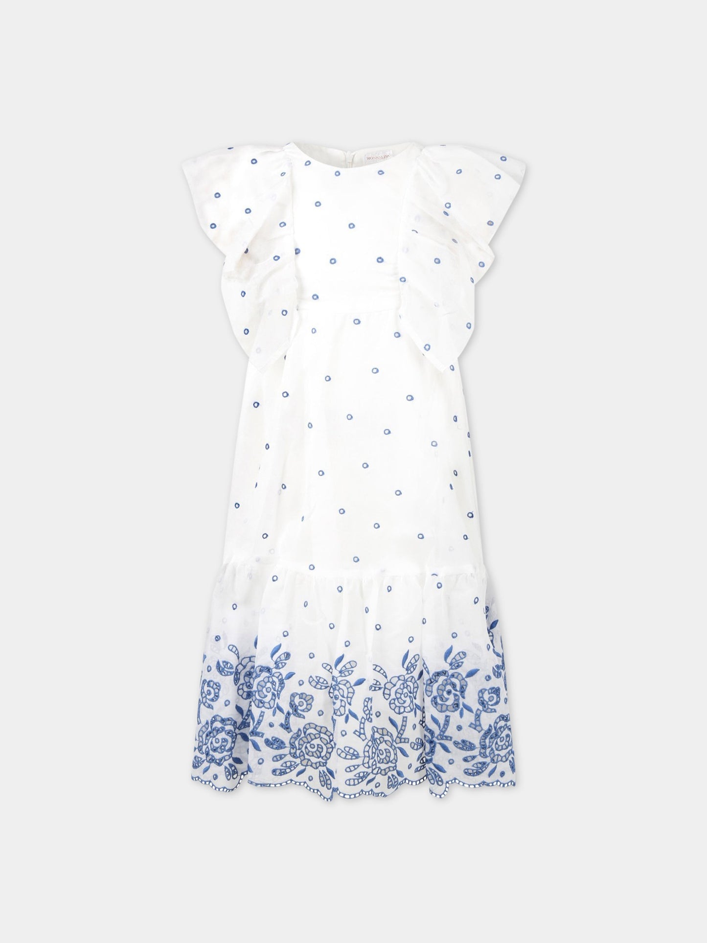Vestito bianco per bambina con fiori,Monnalisa,719915 9930B 0156