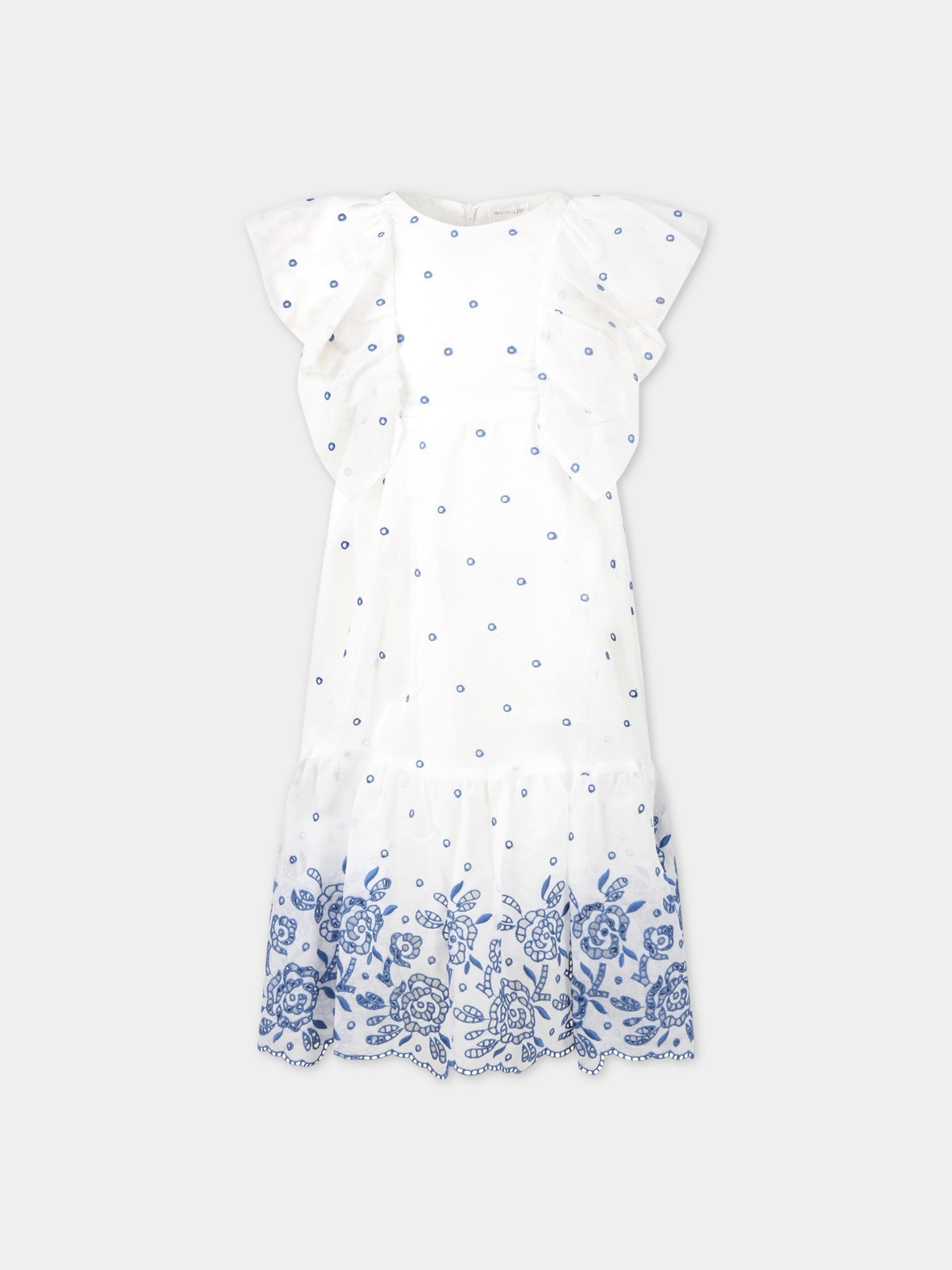 Vestito bianco per bambina con fiori,Monnalisa,719915 9930B 0156