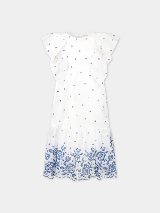 Vestito bianco per bambina con fiori,Monnalisa,719915 9930B 0156