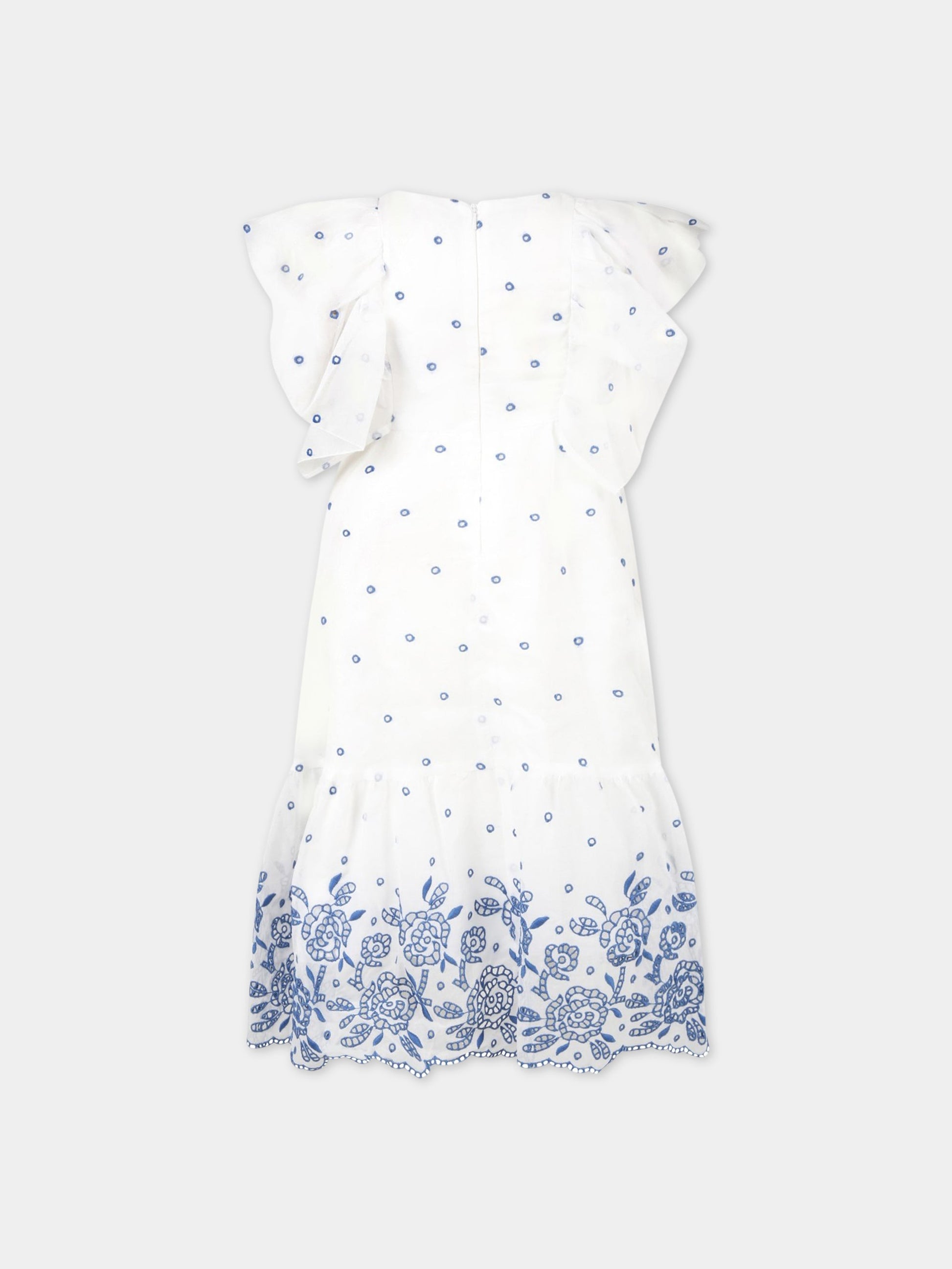 Vestito bianco per bambina con fiori,Monnalisa,719915 9930B 0156