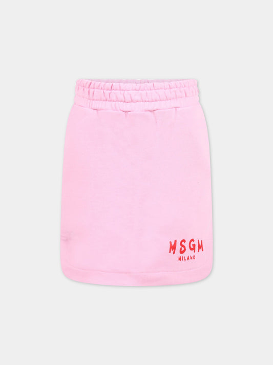 Gonna rosa per bambina con logo rosso,Msgm Kids,MS028746 042