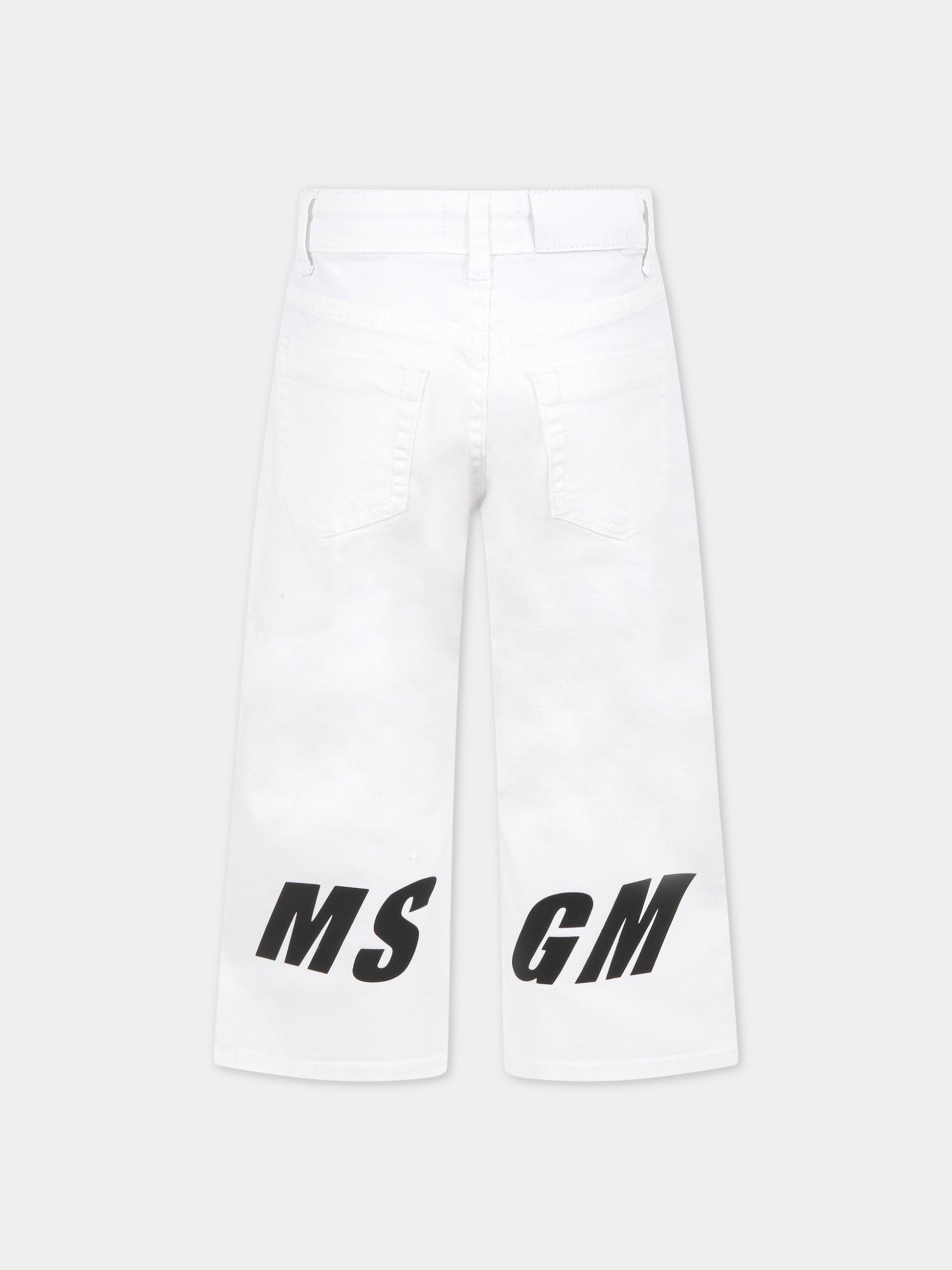 Jeans bianco per bambina con logo,Msgm Kids,MS028788 001