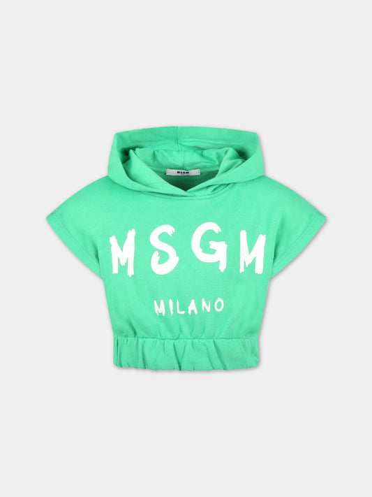 Felpa verde corta per bambina con logo bianco,Msgm Kids,MS028803 080