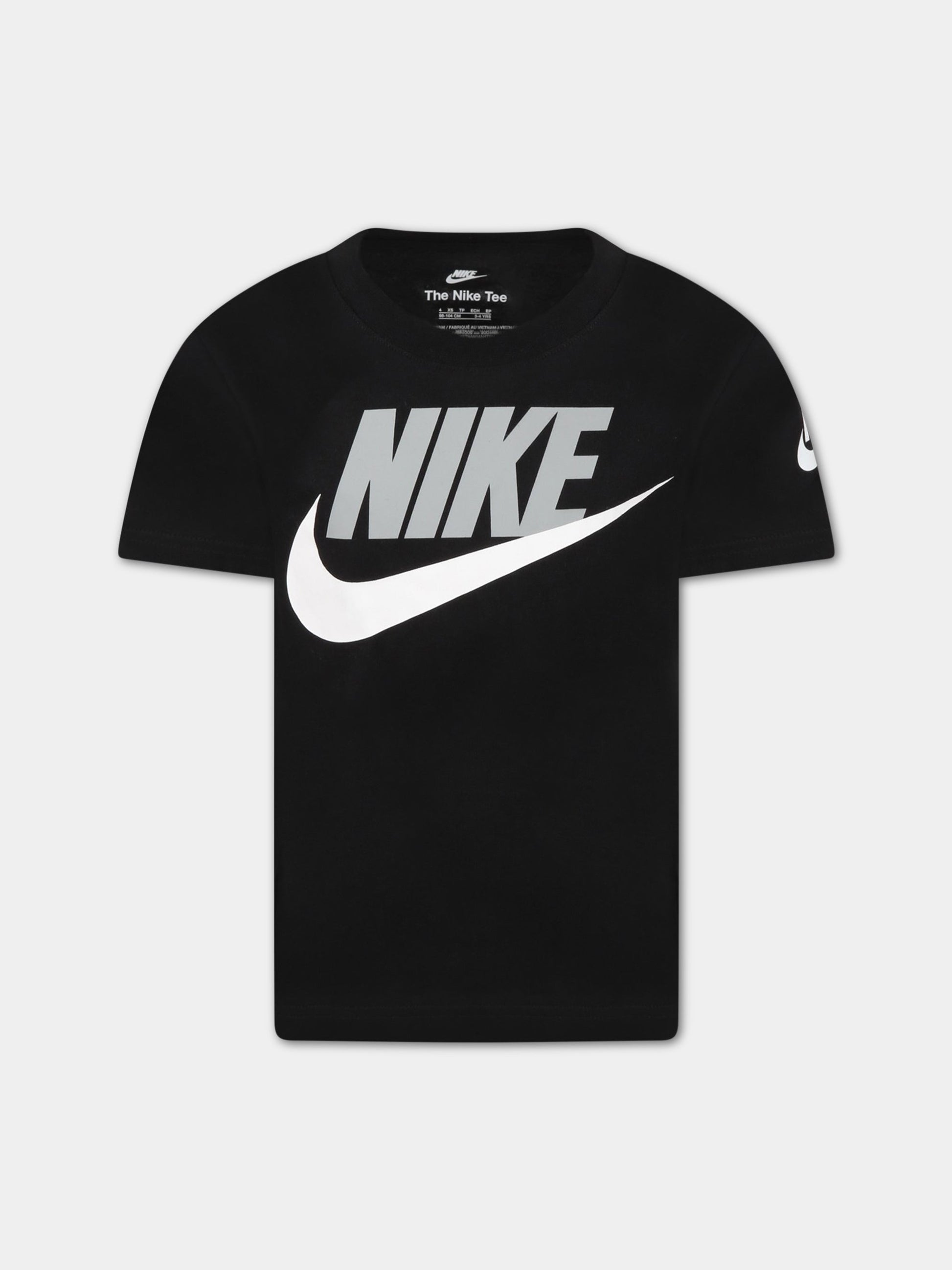 T-shirt nera per bambino con logo grigio,Nike,86J575-023