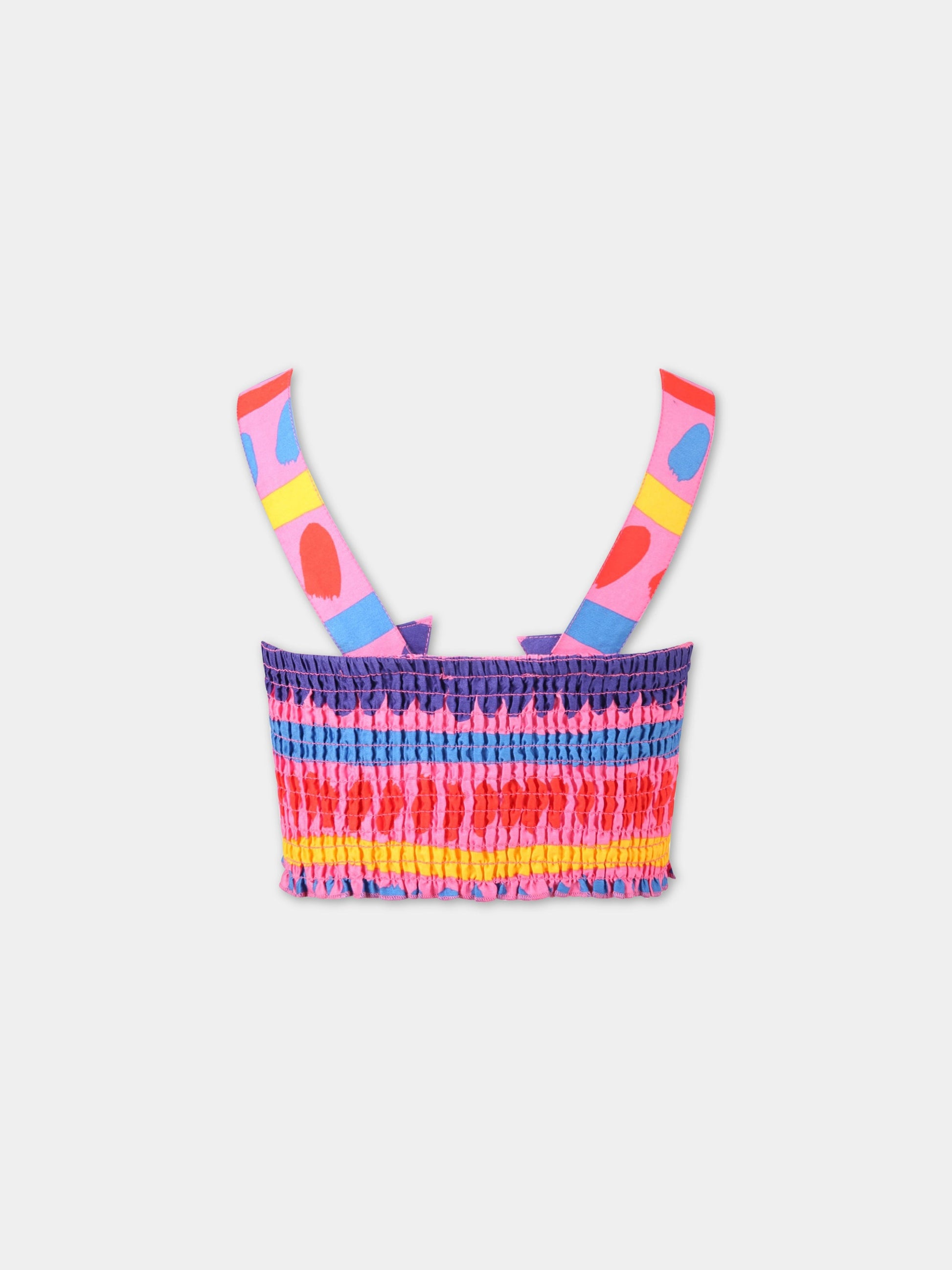 Top fucsia corto per bambina con disegni colorati,Stella Mccartney Kids,8Q5AD2 Z0146 999MC