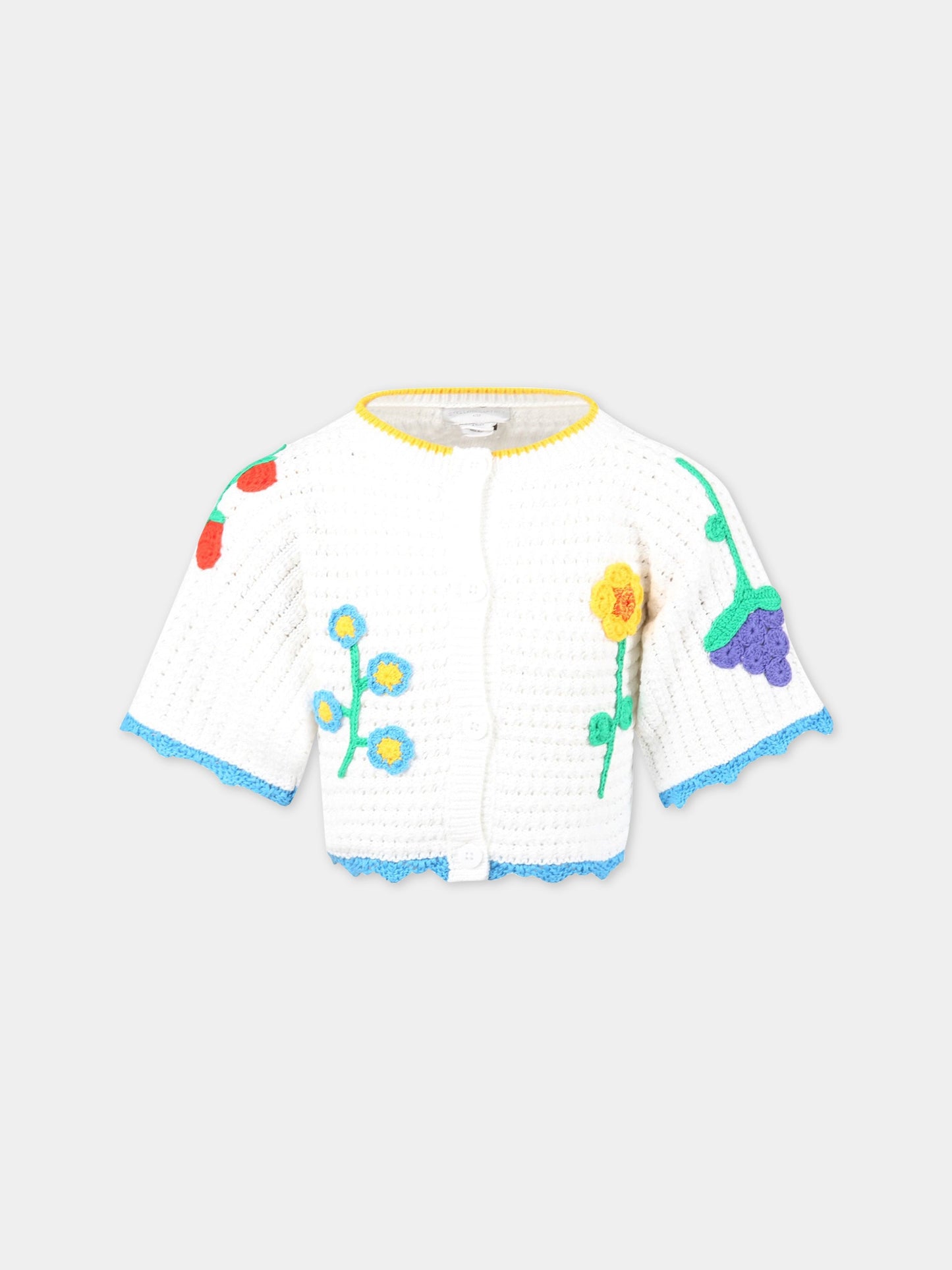 Cardigan bianco per bambina con fiori,Stella Mccartney Kids,8Q9AA0 Z0166 100MC