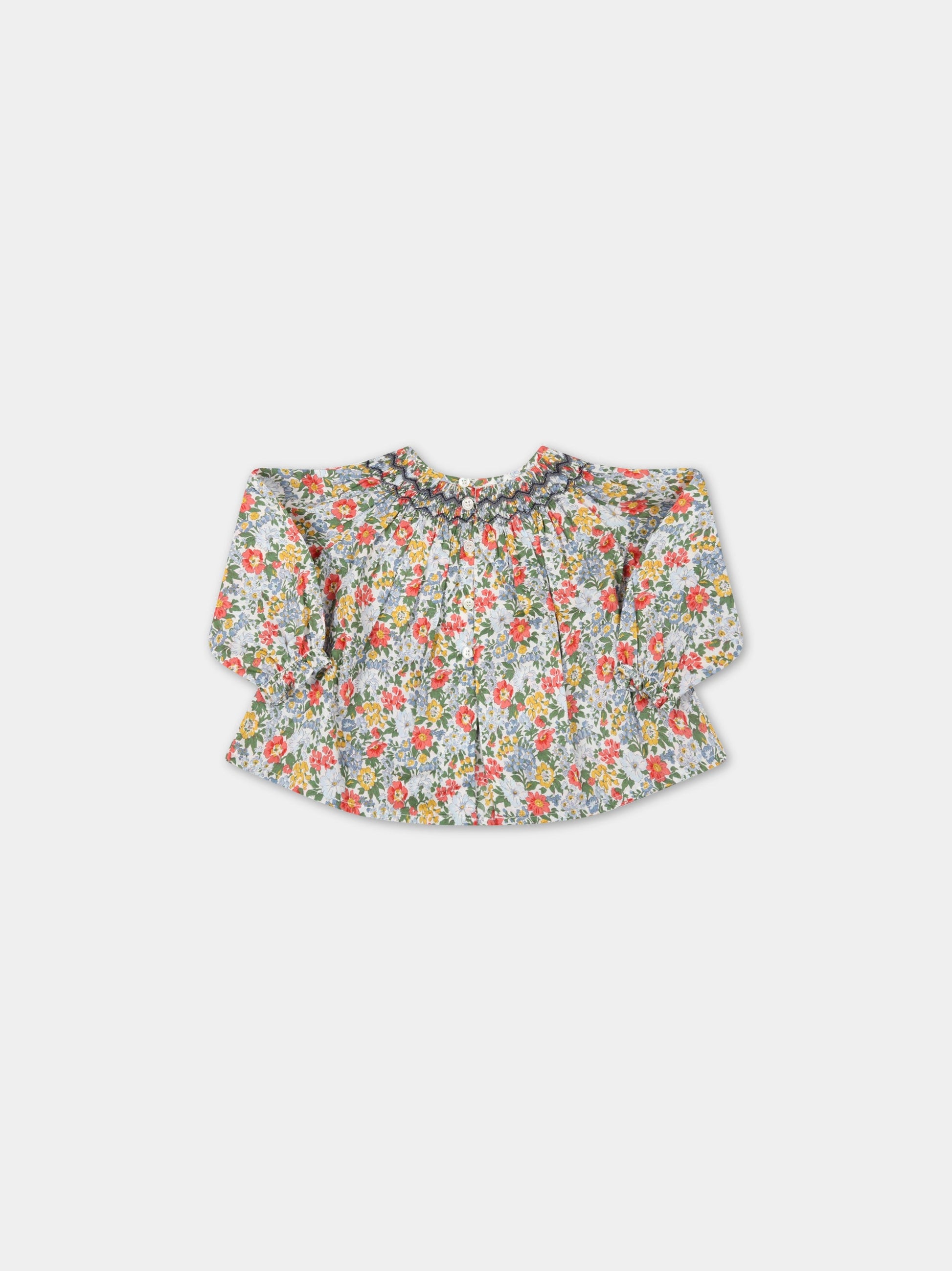Blusa bianca per neonata con fiori,Bonpoint,S02XBLWO0801 515