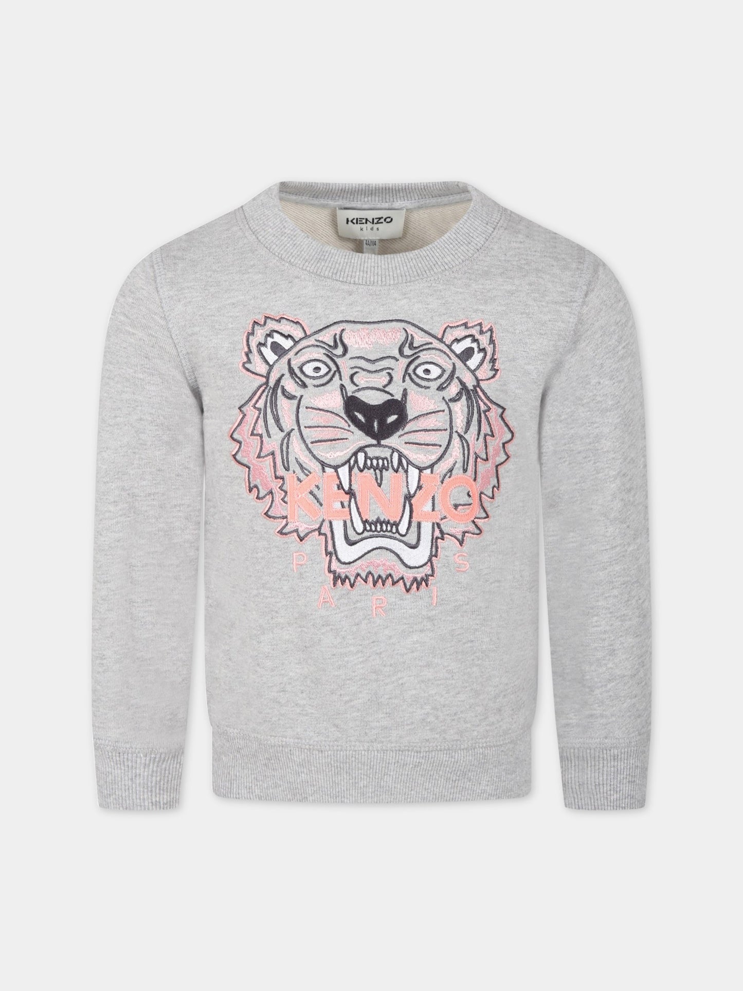 Felpa grigia per bambina con iconica tigre,Kenzo Kids,K15069 005