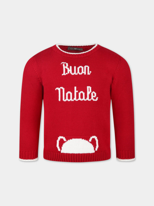 Maglione rosso per bambini con scritta,Little Bear,3190 ROSSO