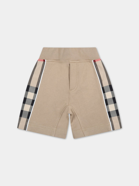 Short beige per neonato con dettagli a check,Burberry Kids,8051457